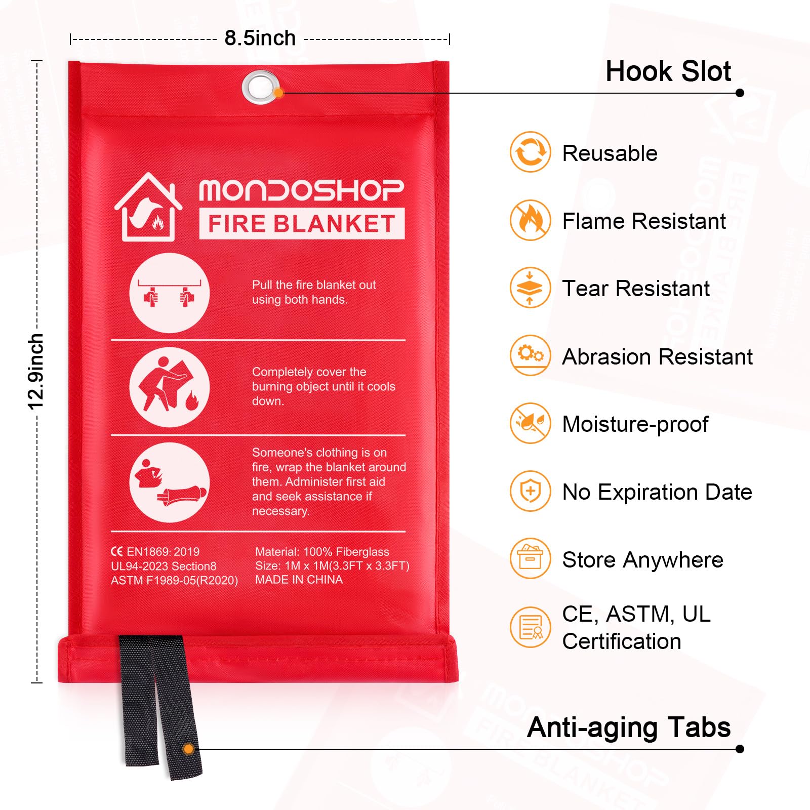 Fire Blanket 12 Pack - Fire Resistant Emergency Blanket for Home, Kitchen, Camping, Grill, Car & Office | Flame Retardant Safety Blanket for Warehouse, School, Picnic, Garage & Workshop | Perfect for Cooking Safety, Campfire Protection & Emergency Preparedness