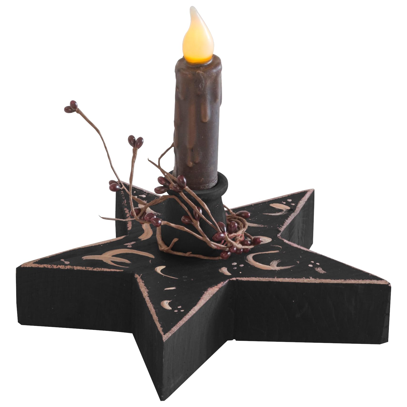 Farmhouse Star Candle Holder with Flameless LED Candle - Rustic Black Metal Decor for Christmas, Wedding, Home & Table Centerpiece - Perfect for Holiday, Mantel, and Fireplace Decorations