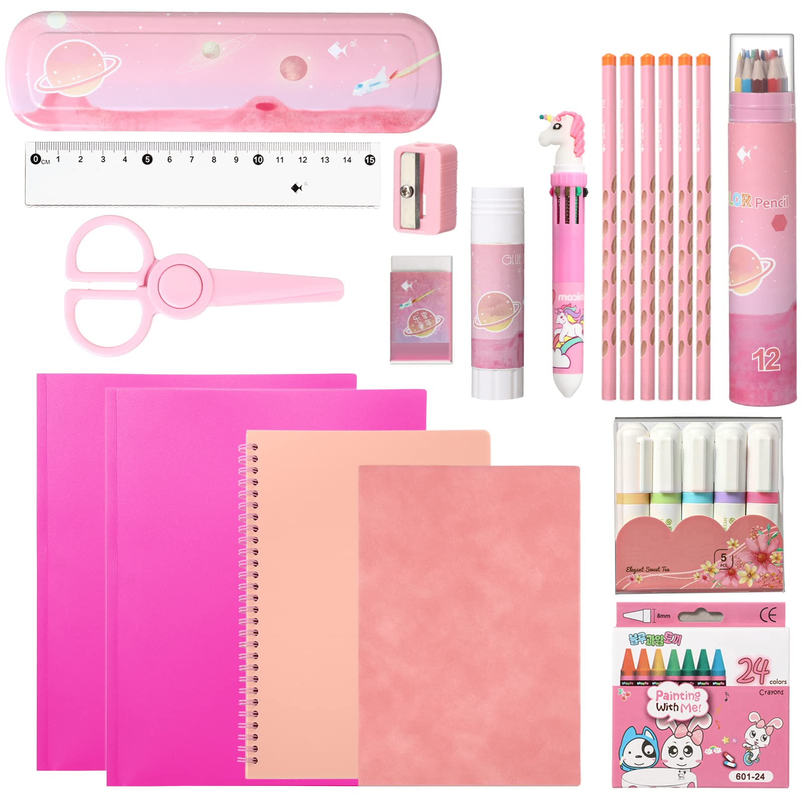 Sabary 58 Pcs Pink Back to School Supply Kit for Girls - Folders, Notebooks, Pencils, Pens, Rulers, Scissors & More | Complete Classroom Essentials Bundle for Grades K-12 | Perfect for Homeschooling, Classroom Organization & Student Gifts