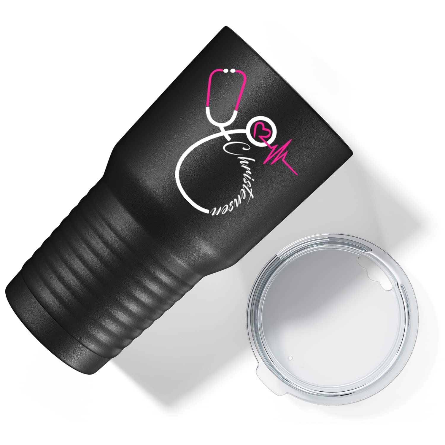 Personalized Nurse Pink & White Stethoscope Design 30 oz Stainless Steel Tumbler with Lid - Insulated Travel Mug for Coffee & Tea - Perfect Gift for Nurses, Medical Students & Healthcare Workers - Great for Hospitals, Clinics & Daily Commute