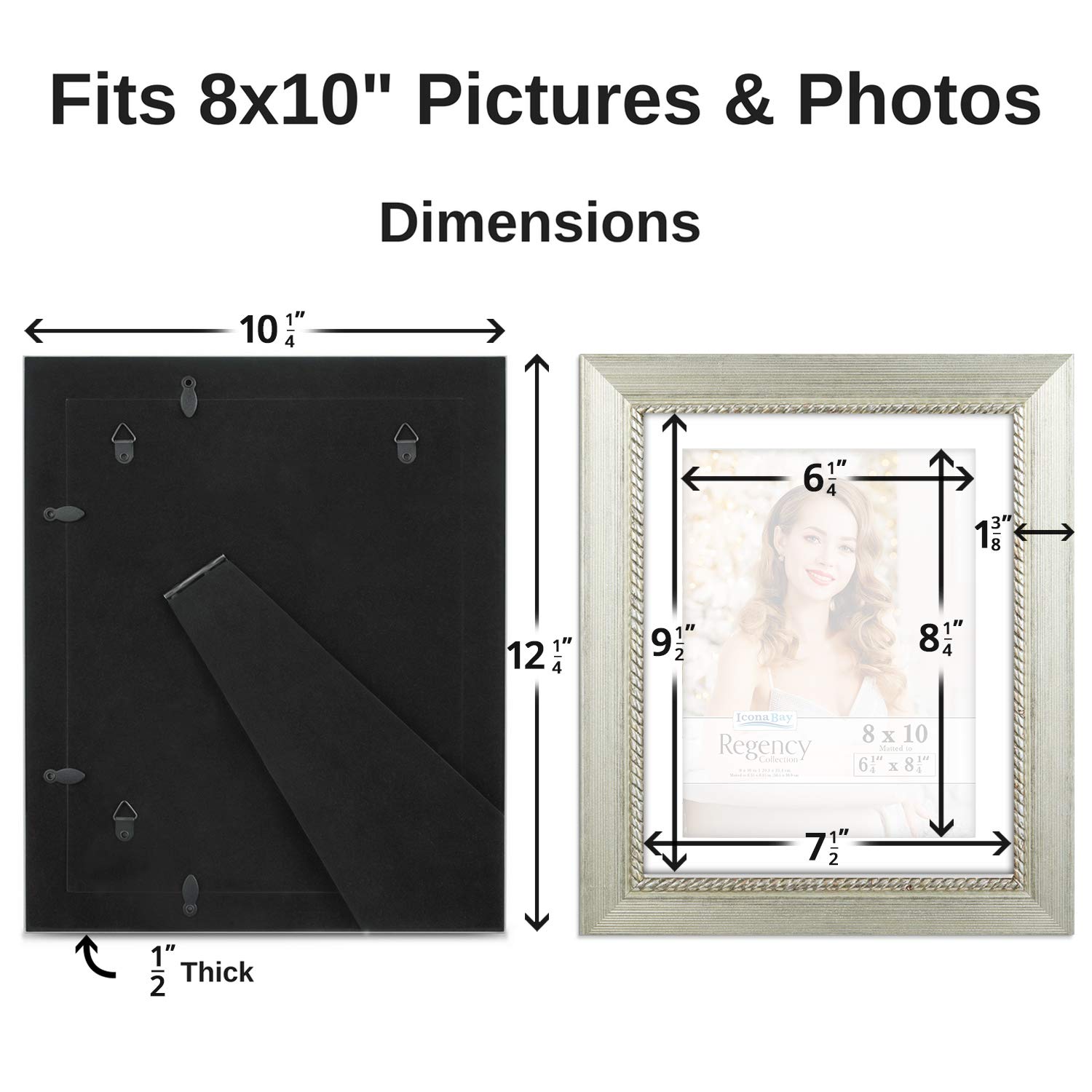 Icona Bay 8x10 Picture Frames with Removable Mat - Silver Baroque Style Photo Frames (3 Pack) - Wall Mount or Tabletop Display - Perfect for Living Room, Bedroom & Office Decor - Regency Collection