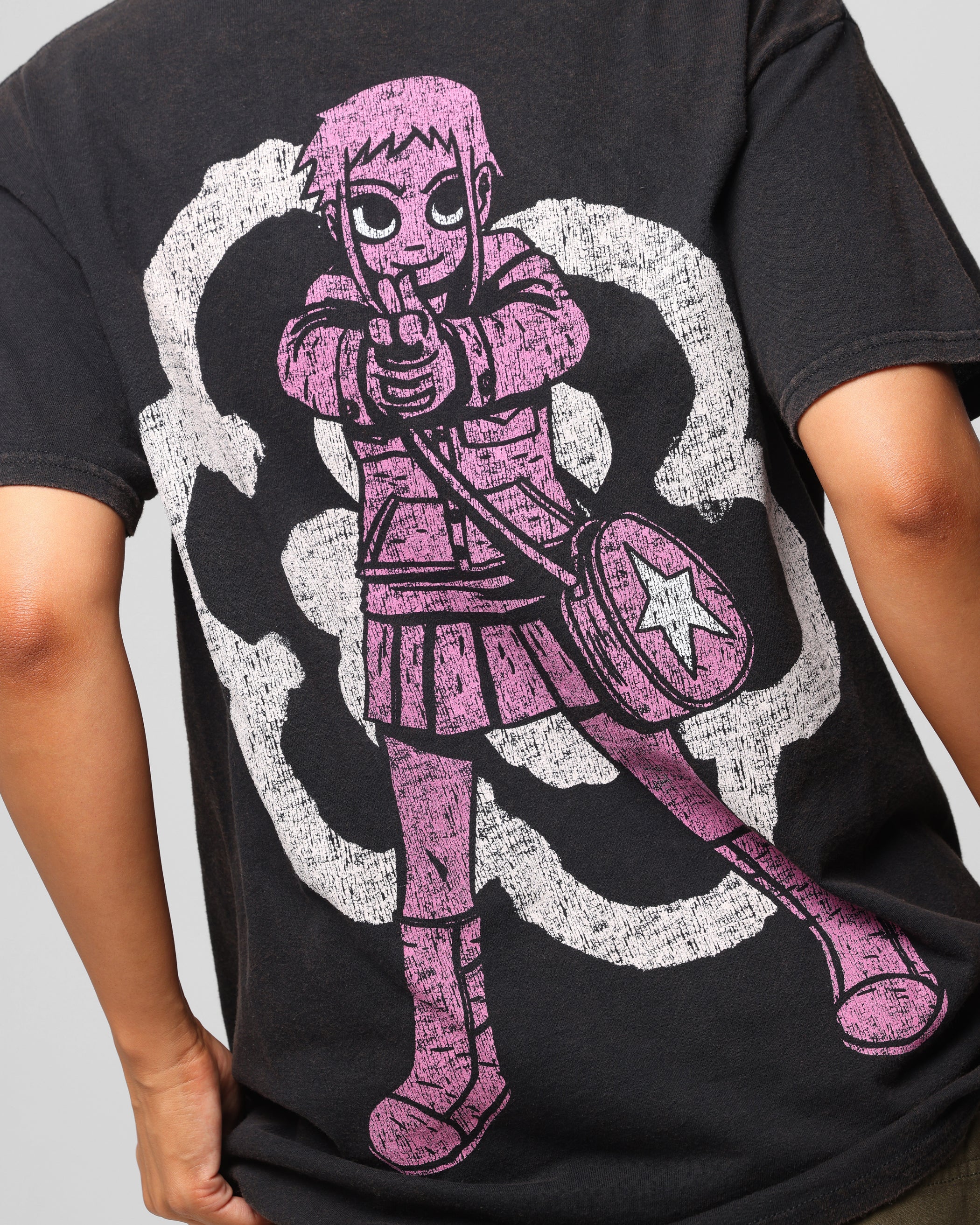 Vintage American Thrift Scott Pilgrim Ramona Flowers Graphic T-Shirt - Black Washed Cotton Tee for Casual Wear, Cosplay & Pop Culture Fans