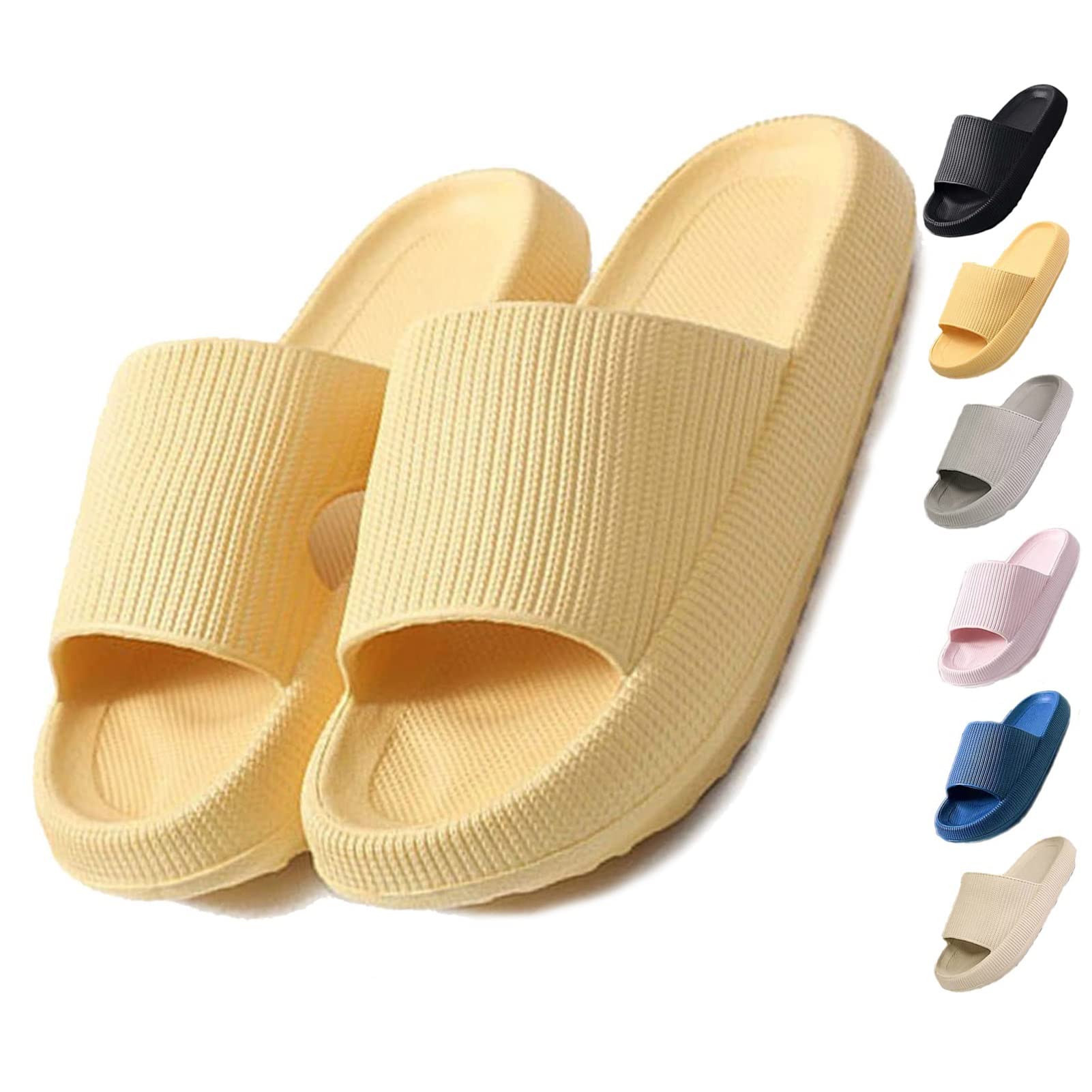 NMG1 Massage Foam Pillow Slippers - Quick Drying, Non-Slip Shower Sandals for Women & Men - Thick Sole Open Toe Bathroom & Home Floor Sandals - Perfect for Spa, Beach & Indoor Use (Yellow, Size 8.5-9 Women/7-8 Men)