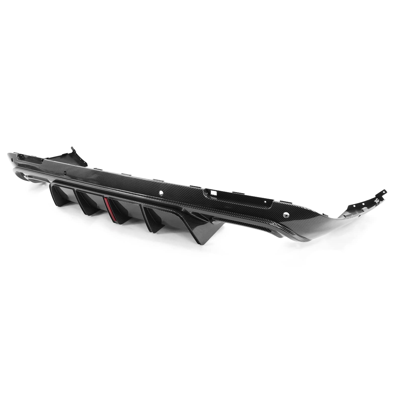 IKON V5 Style Carbon Fiber Print Rear Diffuser with LED Light | Compatible with 2015-2023 Dodge Challenger | PP Rear Bumper Lip Spoiler with Shark Fins | Upgrade Your Ride for Street Racing & Car Shows
