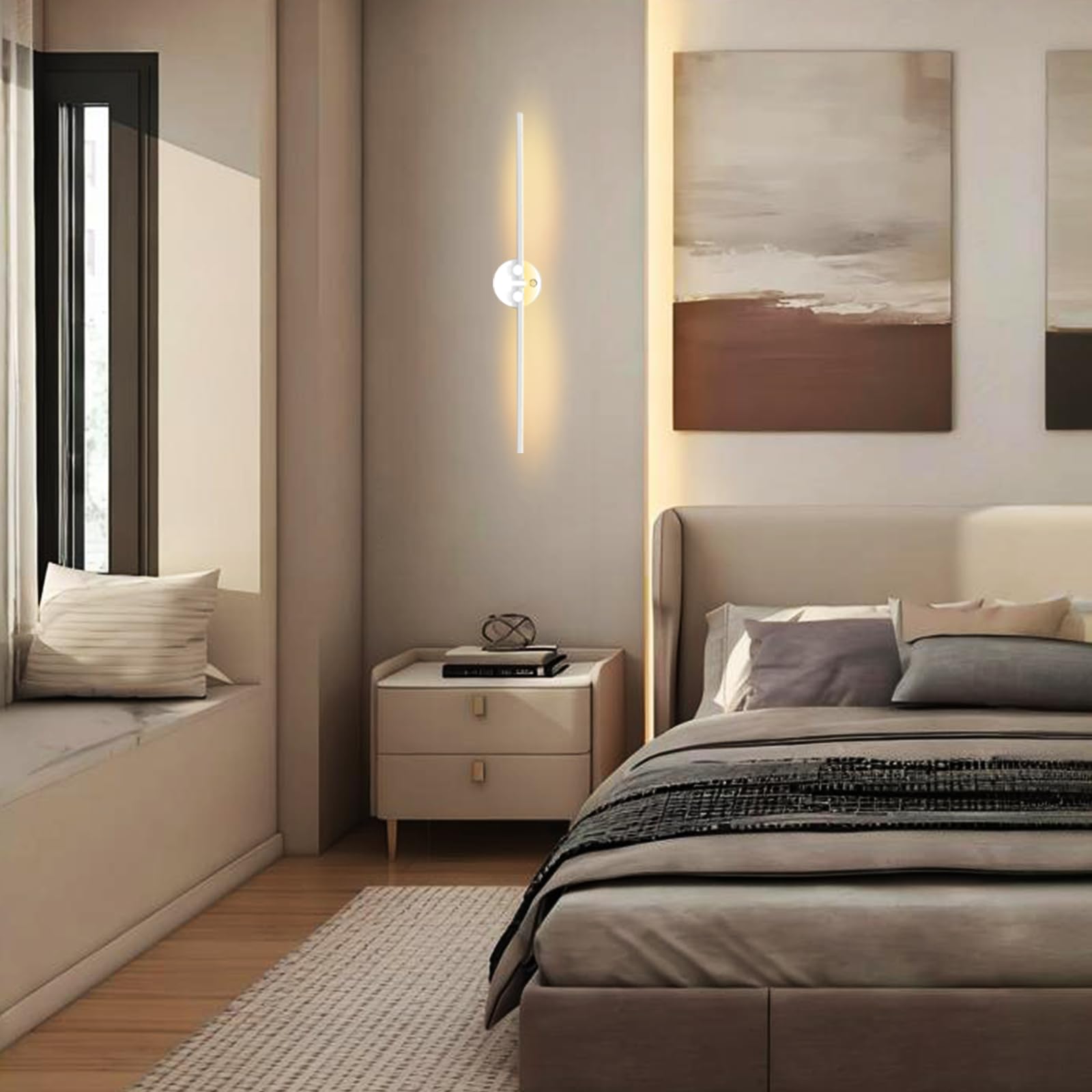 Kawell Modern 12W LED Wall Sconce with Switch - 300° Rotatable Arms, Hardwired LED Light Fixture for Living Room, Bedroom, Hallway - White, 3000K Warm White - Perfect for Ambient Lighting, Accent Wall Decor & Space-Saving Illumination