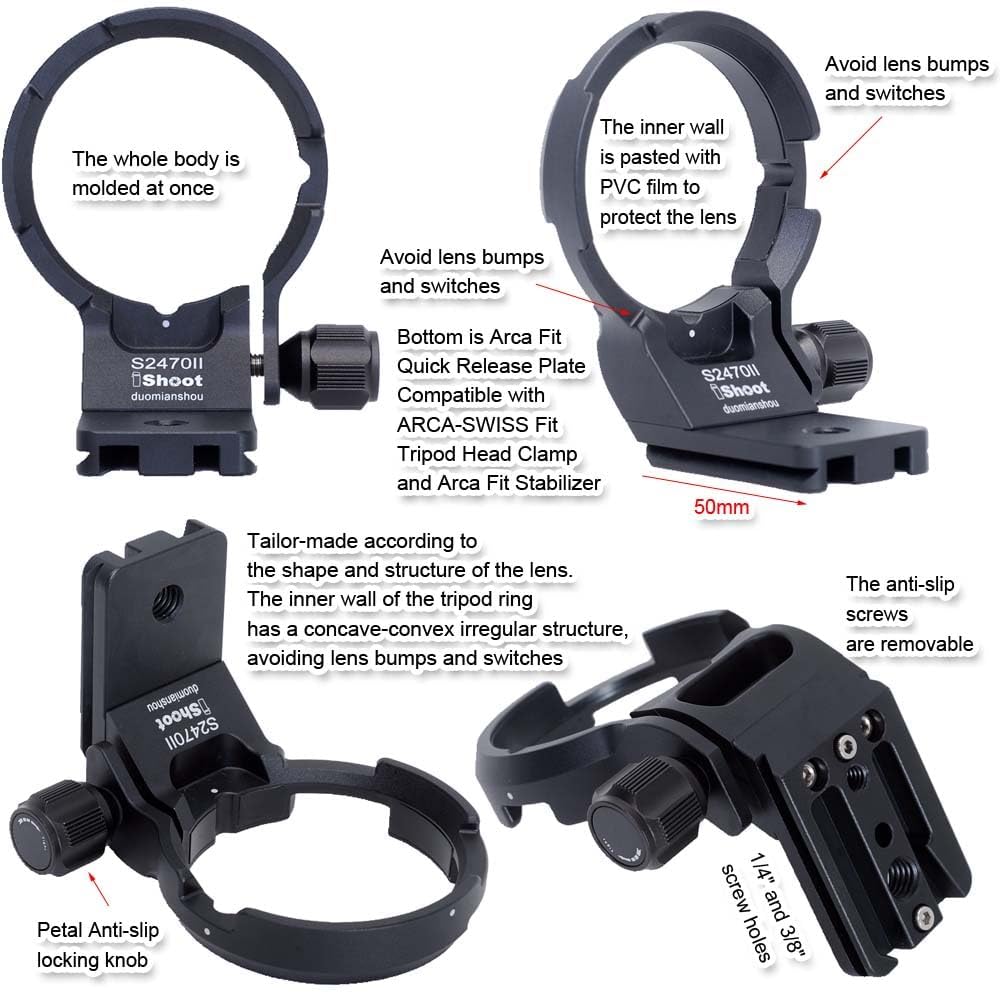 iShoot Tripod Mount Ring Lens Collar for Sony FE 24-70mm f/2.8 GM II, 16-35mm F2.8 GM II & 20-70mm F4 G Lenses - Arca-Swiss Quick Release Plate Compatible with Tripod Heads - Perfect for Landscape, Portrait & Travel Photography