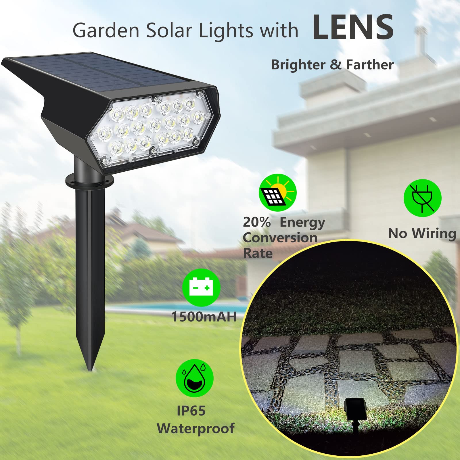 2PCS Solar Spot Lights Outdoor Waterproof IP65 - Bright LED Landscape Lighting for Garden, Yard, Pathway & Patio | Energy Efficient & Weather Resistant Solar Spotlights