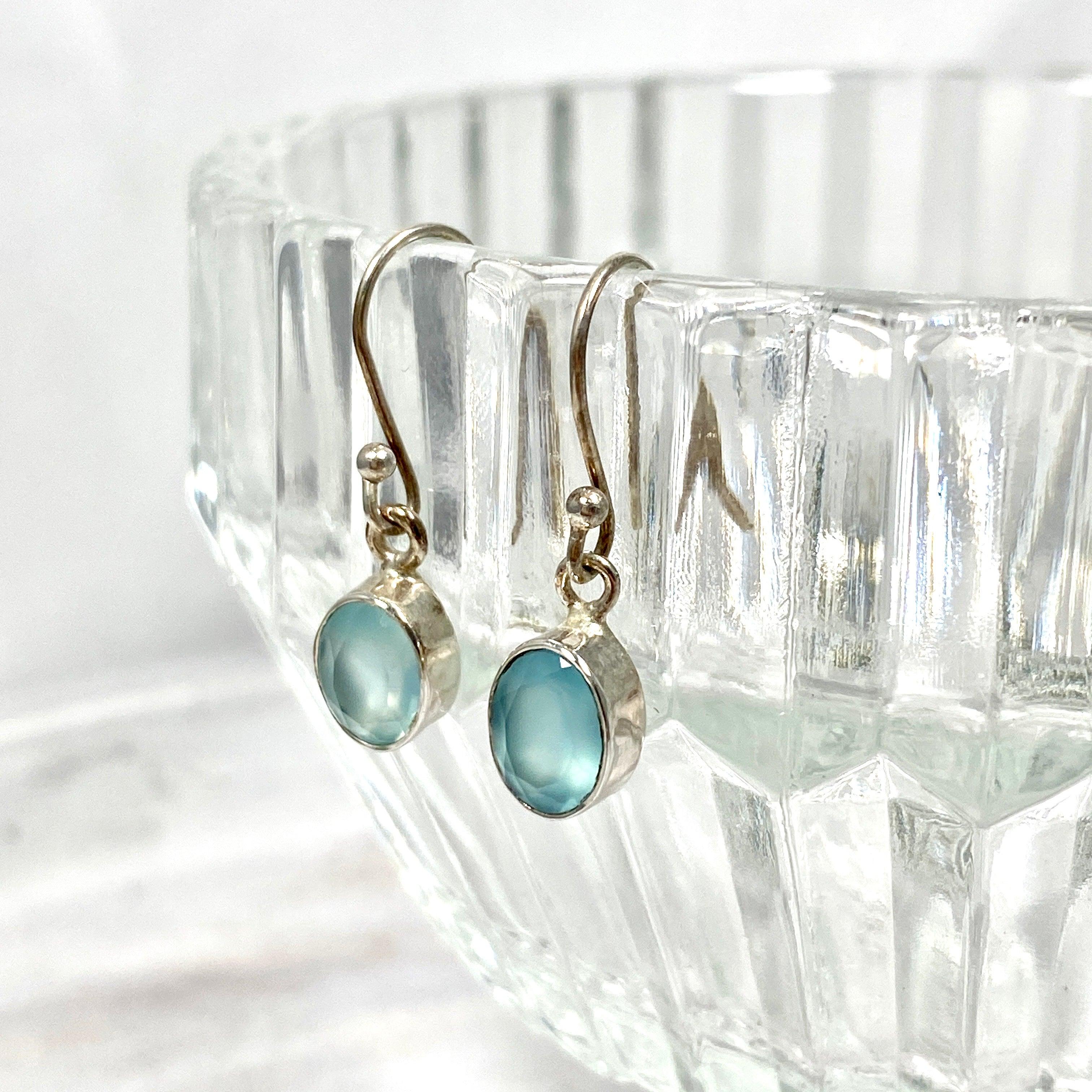 Blue Chalcedony Petite Oval Faceted Earrings R2363 BCO – Elegant Jewelry for Women, Perfect for Parties, Weddings & Daily Wear