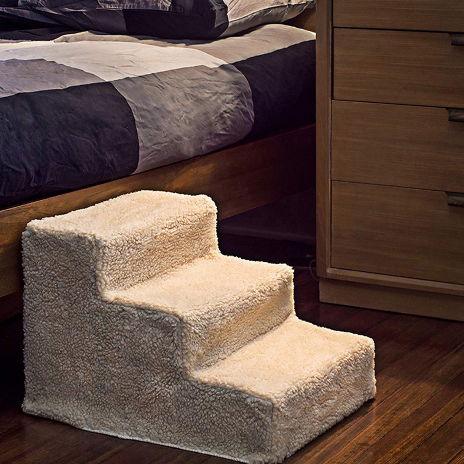 Pet Stairs for Dogs & Cats - 3-Step Soft Padded Ladder for Sofa/Bed - Lightweight & Portable, Supports 40lbs