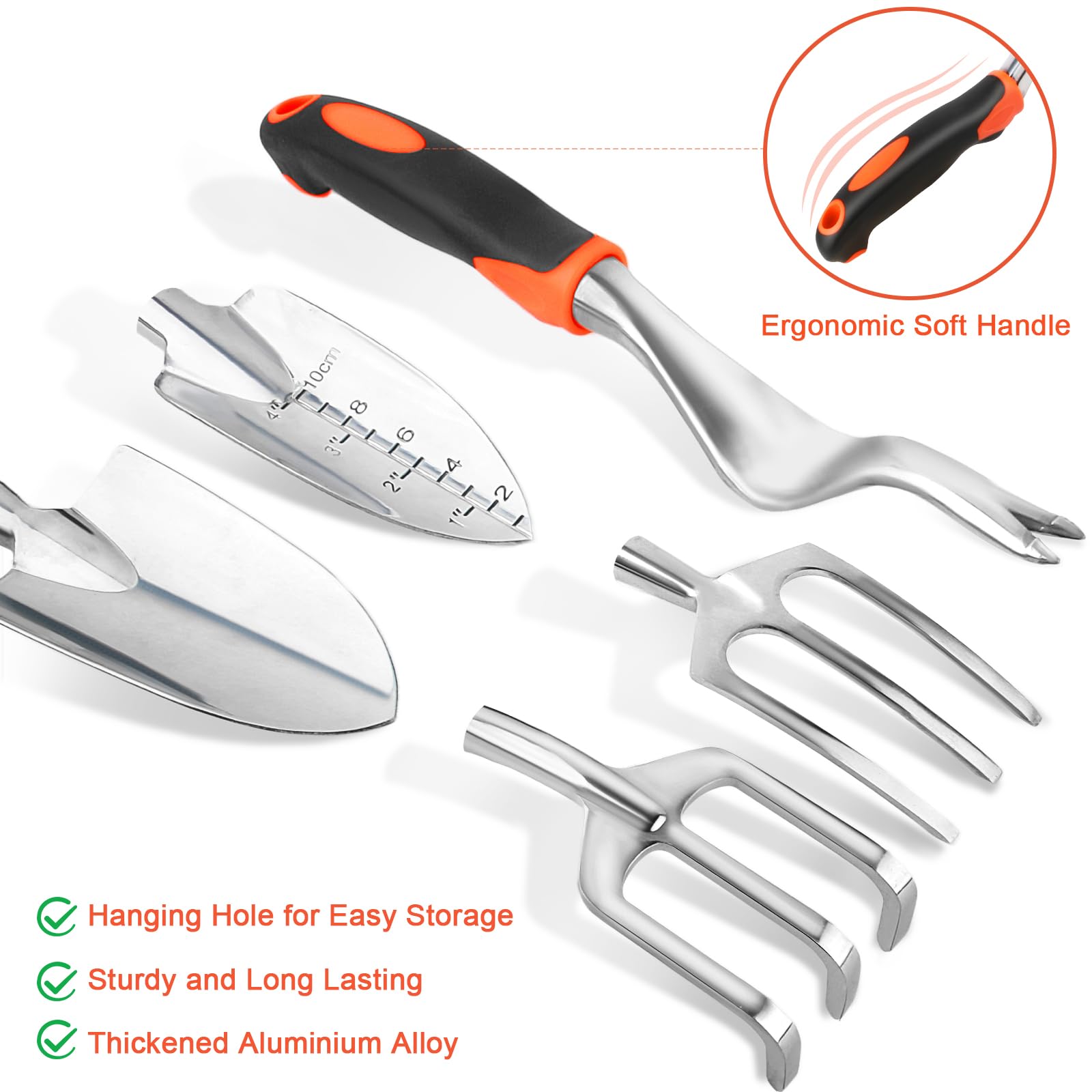8-Piece Heavy Duty Garden Tools Set with Non-Slip Ergonomic Handles & Storage Bag - Durable Gardening Kit for Women & Men - Perfect for Planting, Weeding, and Landscaping (Orange)