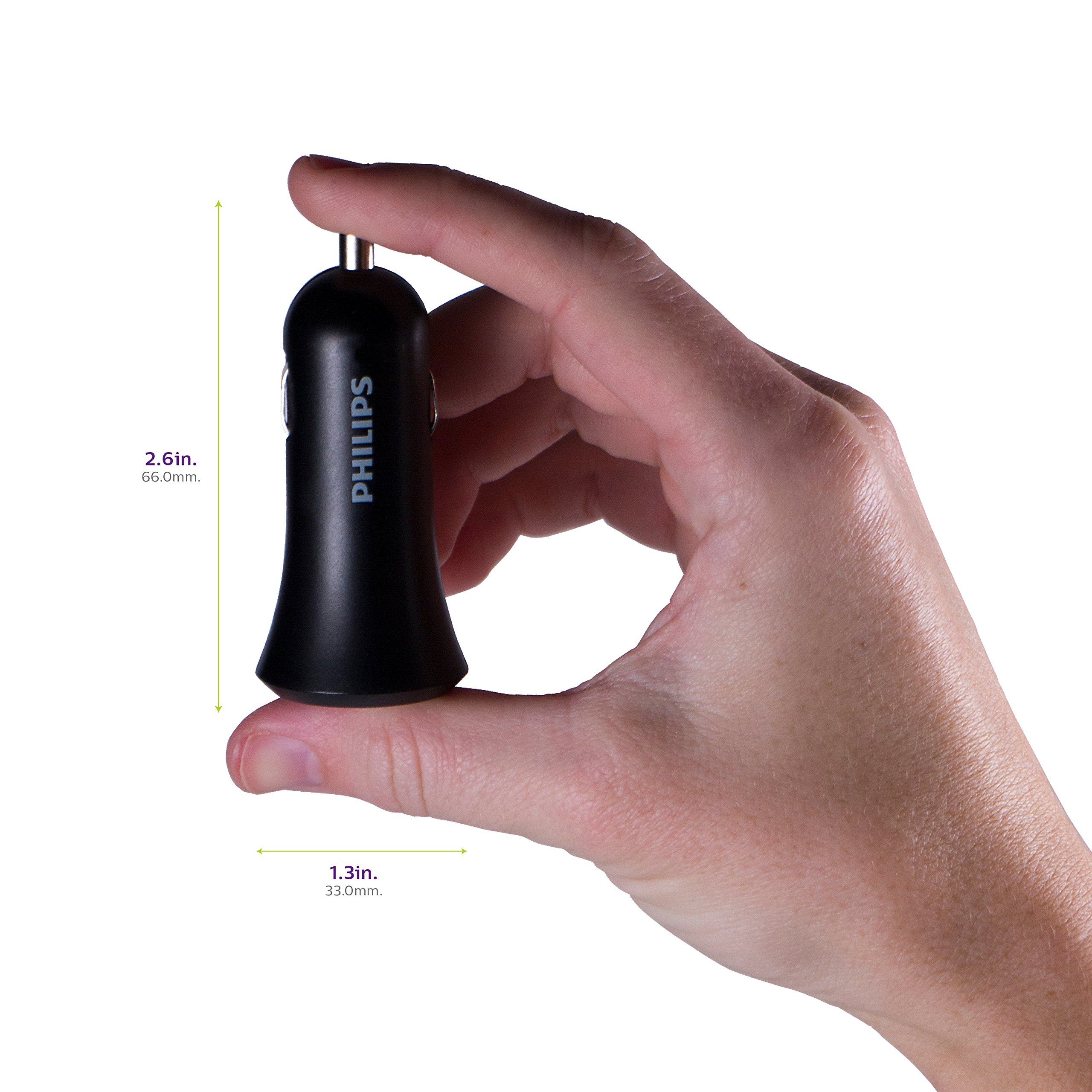 Philips 27W USB C Car Charger Fast Charging Adapter - Dual Port Cigarette Lighter Phone Charger for iPhone 16/15 Series, Samsung Galaxy, iPad & More - Perfect for Road Trips & Daily Commute (Black, DLP2559Q/37)