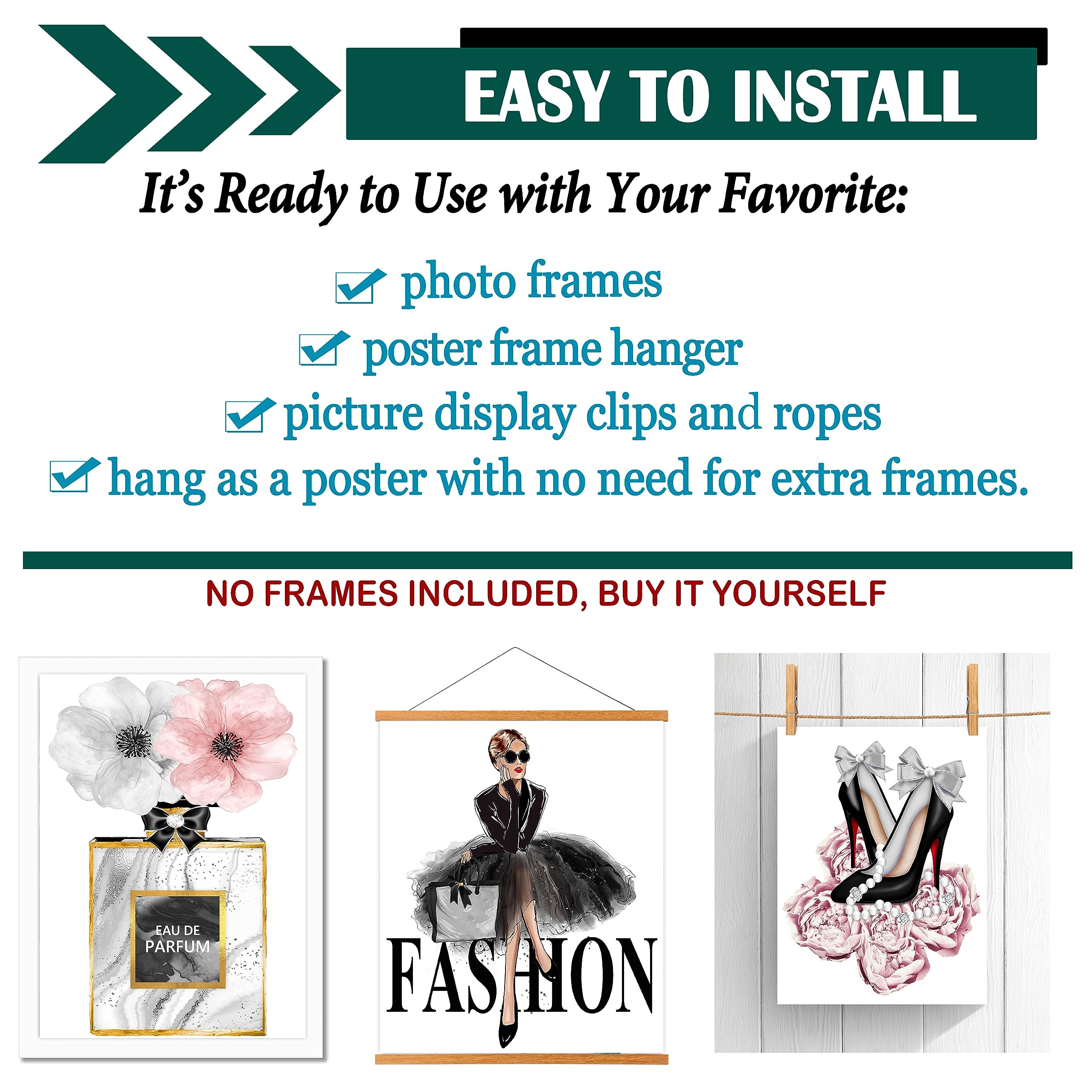 Stylish Pink and Gray Fashion Wall Art Prints - 8x12'' Unframed Canvas Decor for Bedroom, Living Room & Office | Perfume, High Heels & Floral Design Aesthetic