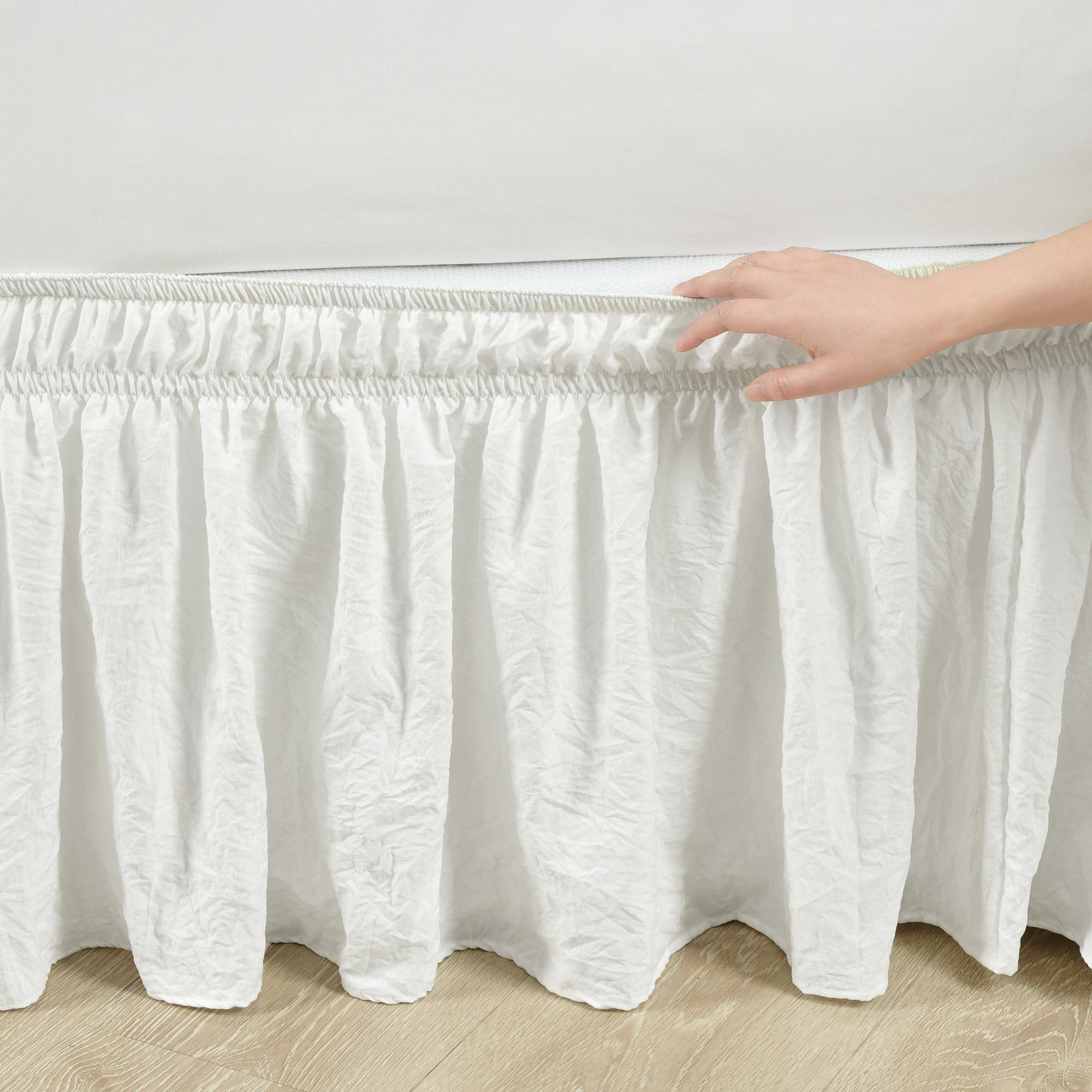 Elegant Ruched Ruffle Elastic Wrap Around Bed Skirt - Perfect for Queen & King Size Beds - Adds Luxury to Any Bedroom Decor