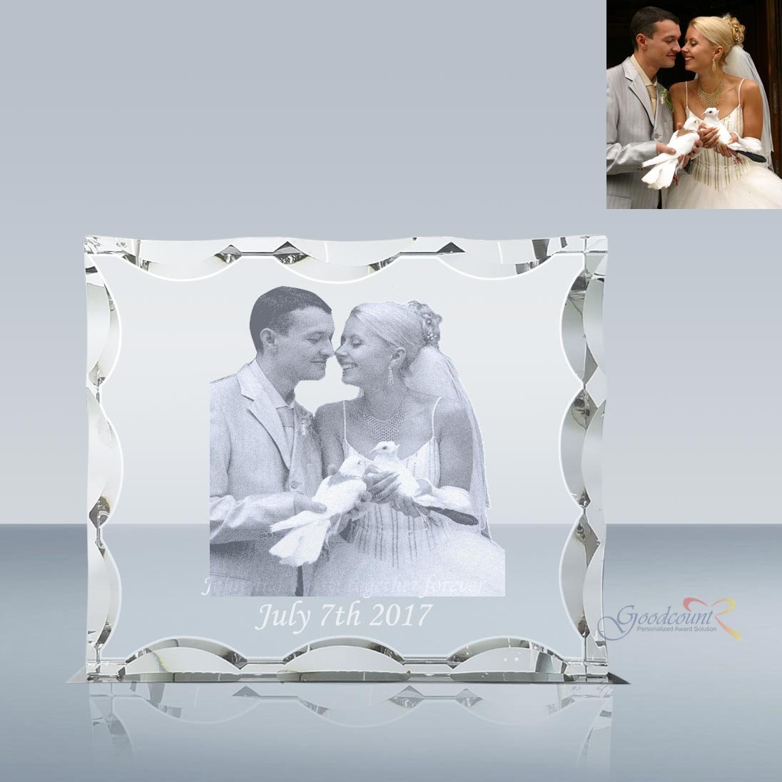 3D Etched Scalloped Photo Crystal Gift Set - Custom Laser Engraved Keepsake with LED Light Base - Personalized Anniversary, Wedding & Memorial Gift - Perfect for Home Decor, Office Display & Special Occasions