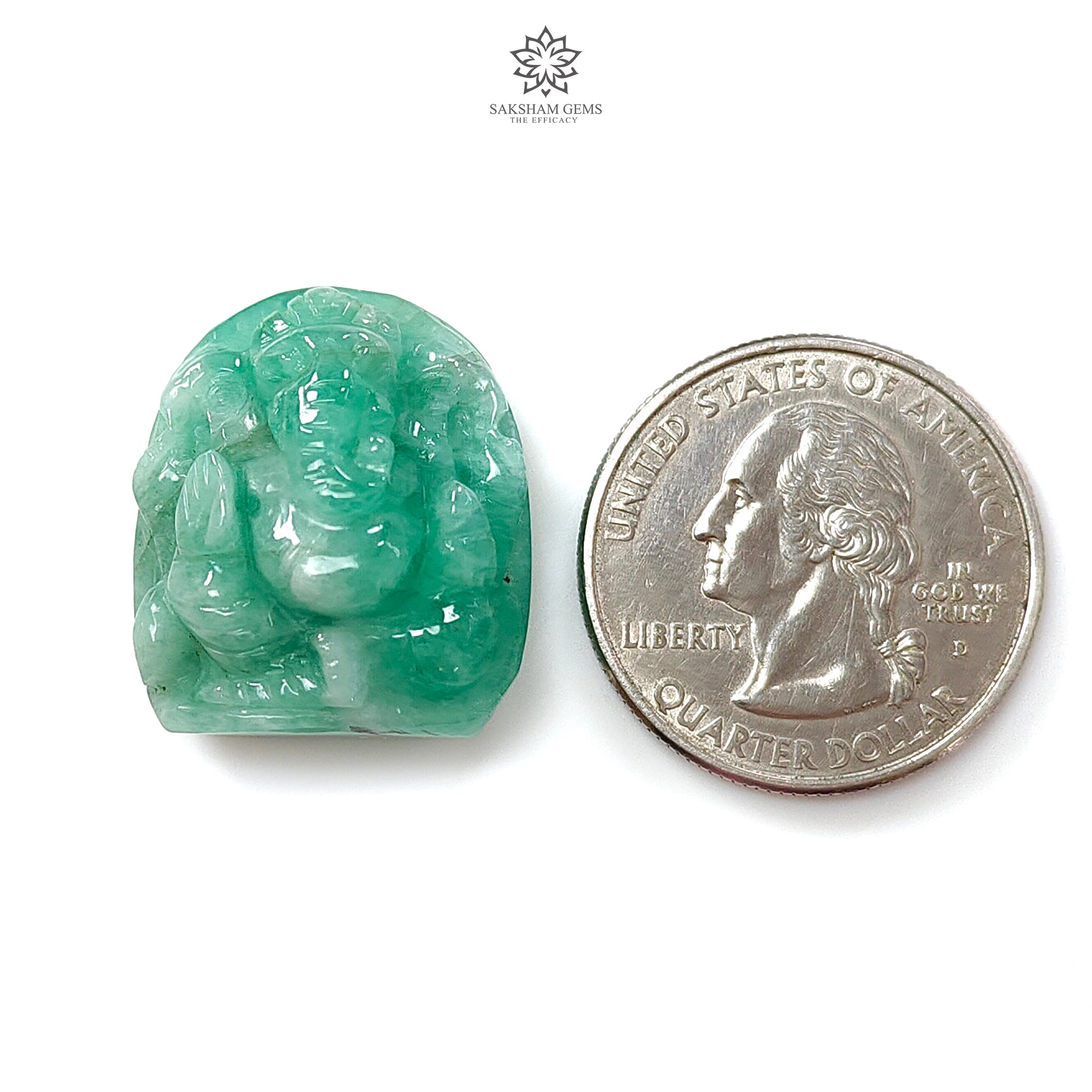 Natural 44.10cts Untreated Green Emerald Gemstone Carving - May Birthstone Lord Ganesha Idol (24x21mm) | Handcrafted Spiritual Jewelry for Meditation, Yoga & Home Decor
