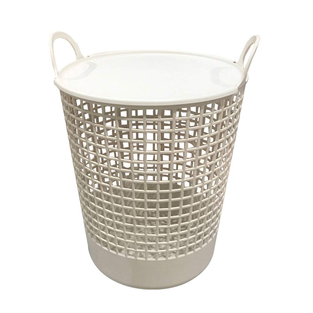 Small Plastic Laundry Basket with Lid & Handle - Beige Storage Bin for Clothes & Organizing