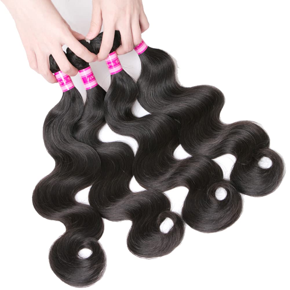 100% Unprocessed Brazilian Virgin Human Hair Bundles - 4 Pcs Body Wave Weave (22/24/26/28 Inch) 10A Grade Natural Black Hair Extensions for Women | Perfect for Styling, Volume Boost & Everyday Wear