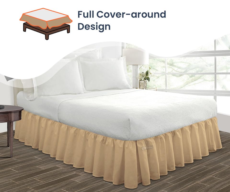 16 Inch Ruffled Bed Skirt - Premium Microfiber Queen Size Bedskirt in Taupe | Fade, Wrinkle & Static Resistant | Decorative Design with Hidden Storage Space | Perfect for Guest Rooms, Master Bedrooms & Clutter-Free Home Organization