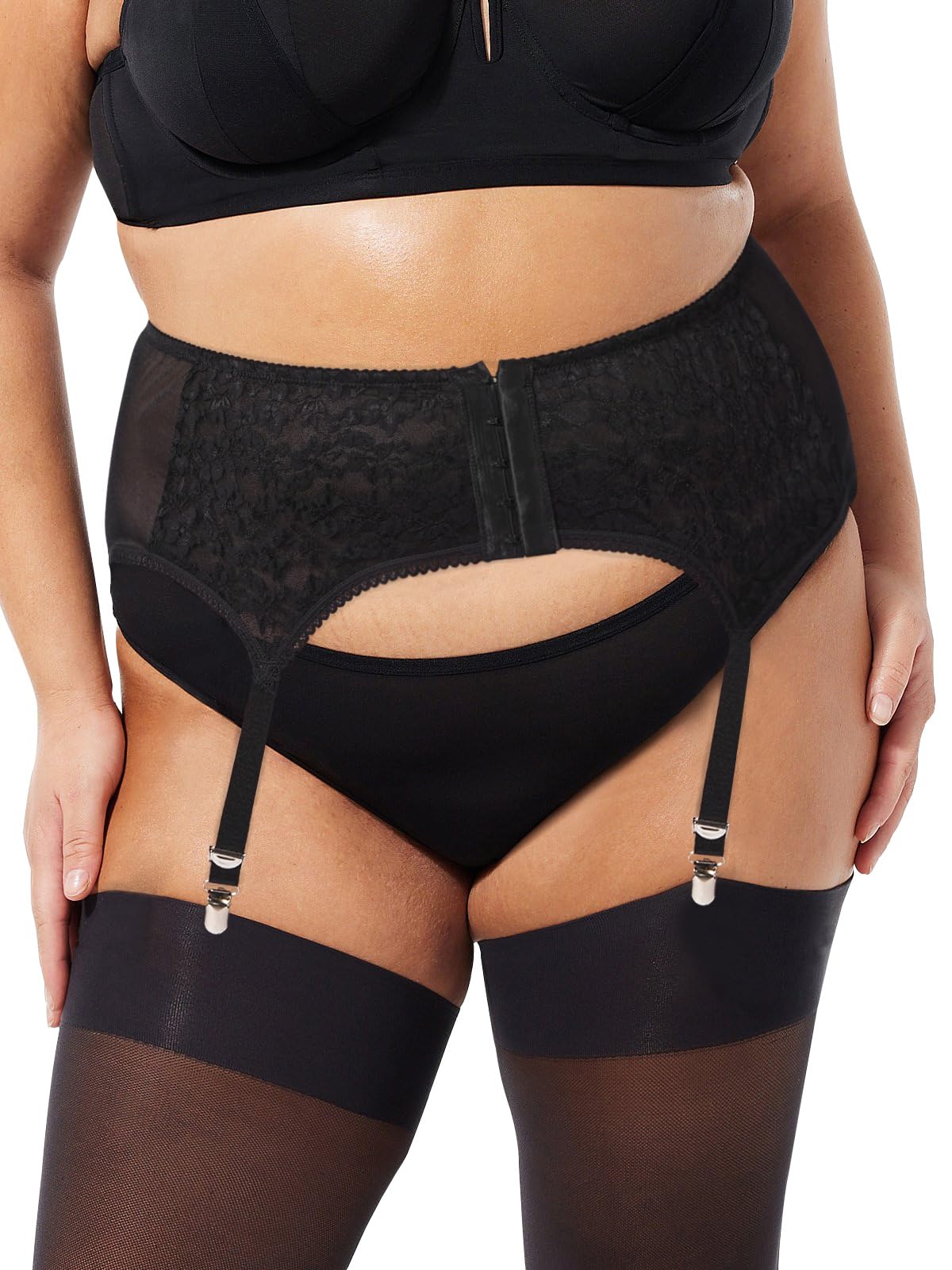 Plus Size Lace Garter Belt with 6 Vintage Metal Clips for Thigh High Stockings | Bridal Lingerie, Boudoir Photography & Vintage Fashion Accessory