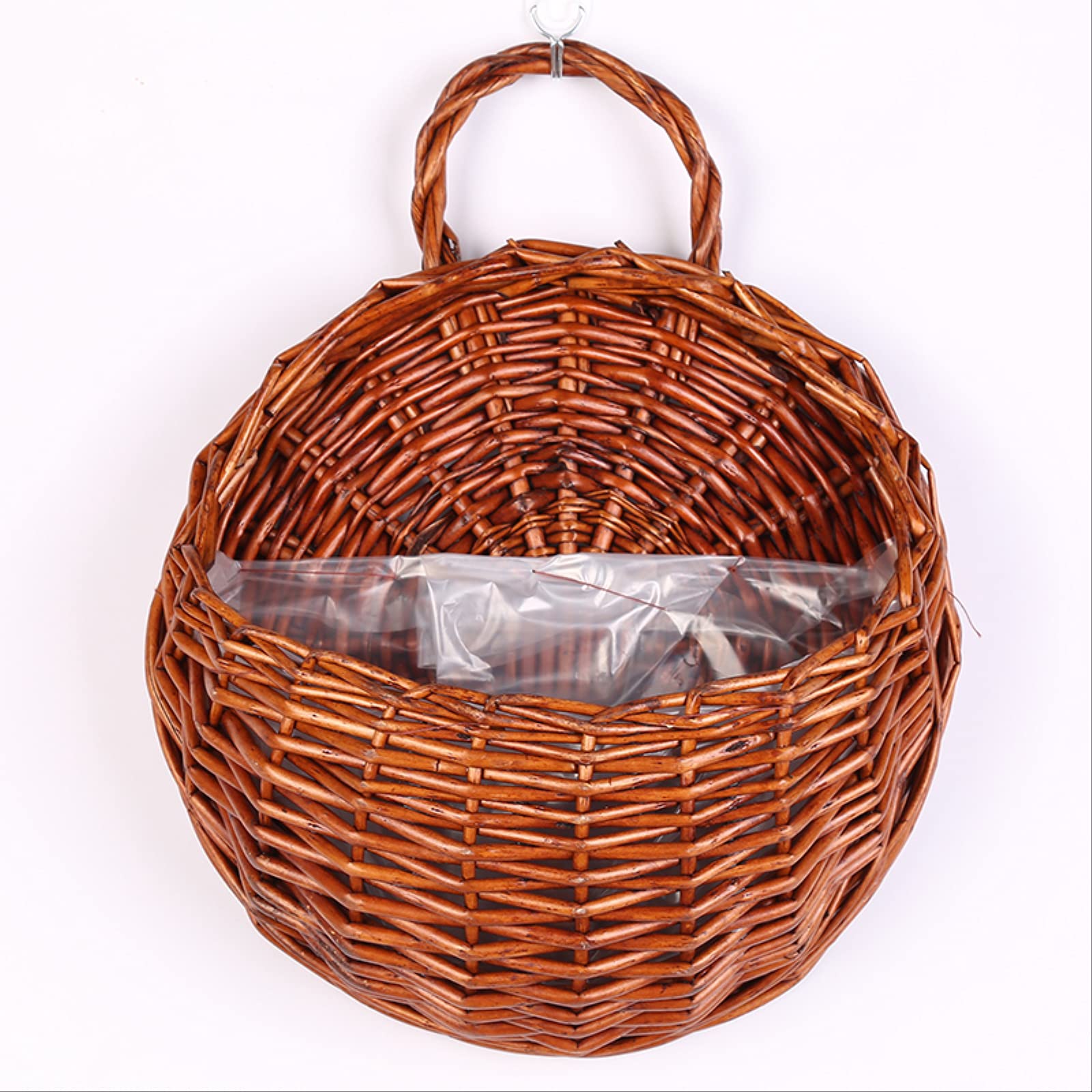 Rustic Woven Hanging Flower Pot - Iron Wall Mounted Planter Basket with Willow Green Finish for Indoor/Outdoor Plants | Perfect for Boho Home Decor, Garden Wall Art & Kitchen Herb Gardens