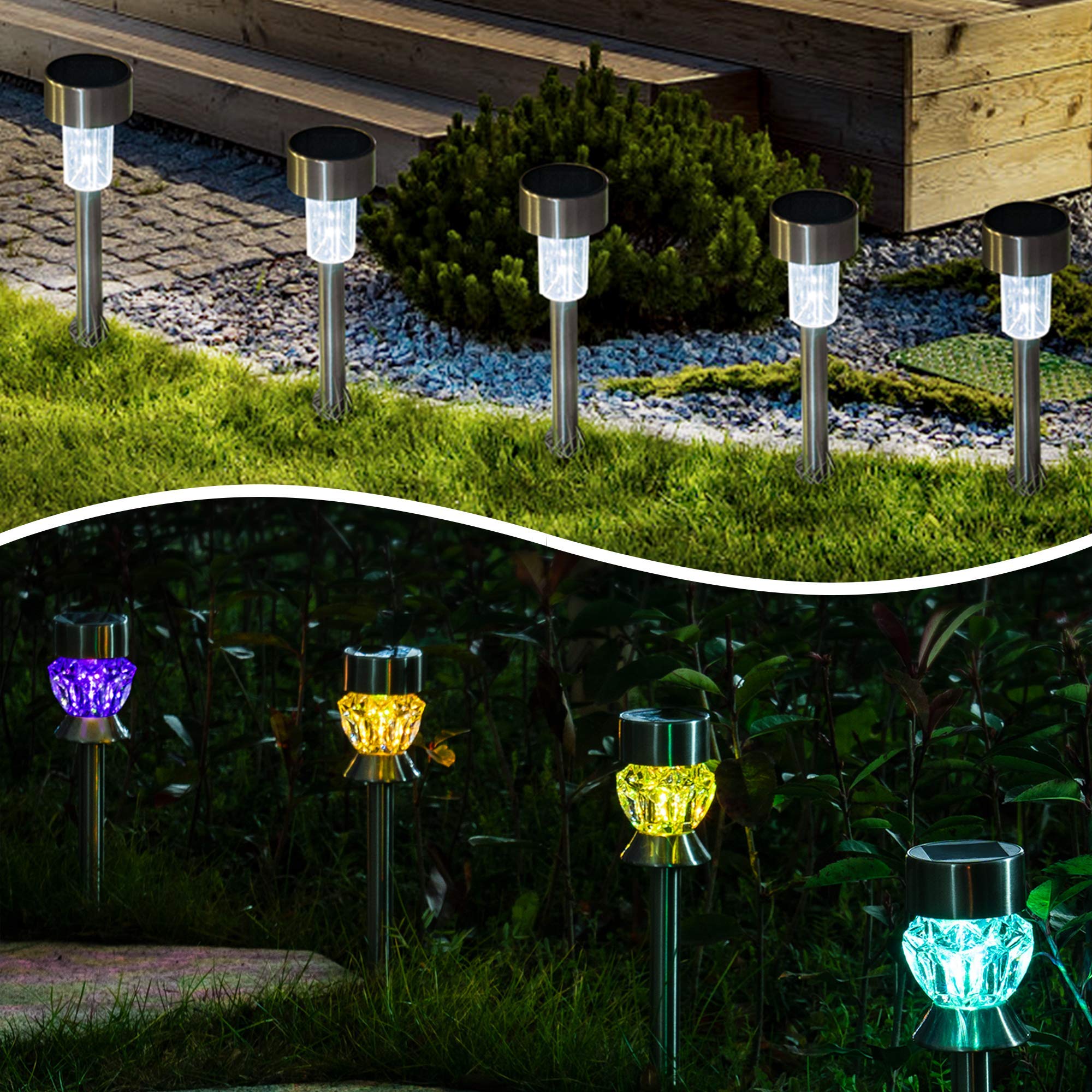 Solpex 18 Pack Solar Garden Lights - Outdoor LED for Walkway, Lawn & Patio - Stainless Steel