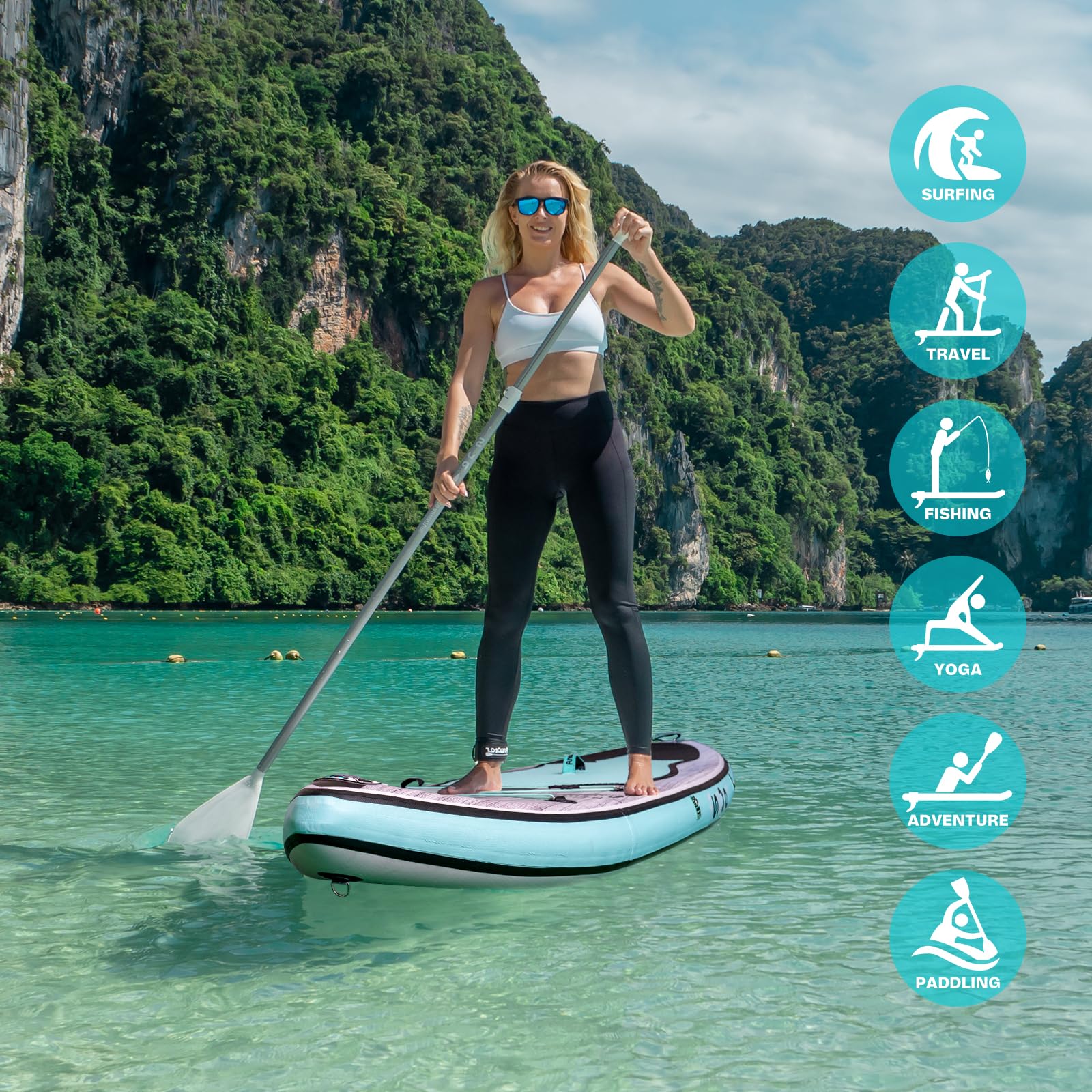 FunWater Inflatable Stand Up Paddle Board - Ultra-Light SUP with Full Accessories Kit (Adjustable Paddle, Pump, Backpack, Leash & Waterproof Phone Case) for Lakes, Rivers & Ocean Paddling Adventures