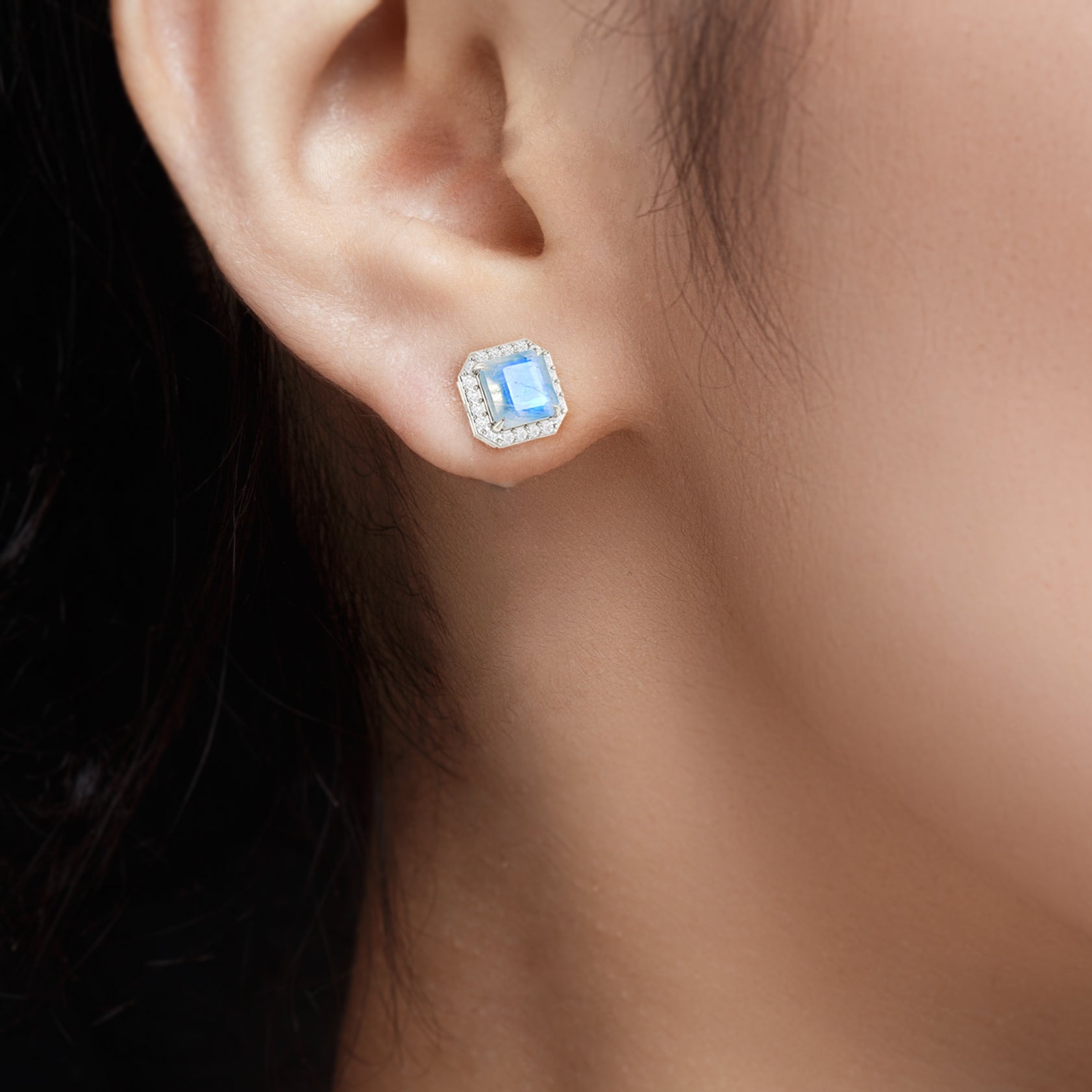 Natural Moonstone Stud Earrings for Women - Hypoallergenic Push Back Earrings for Sensitive Ears - Elegant Jewelry Gift for Birthday, Anniversary & Everyday Wear