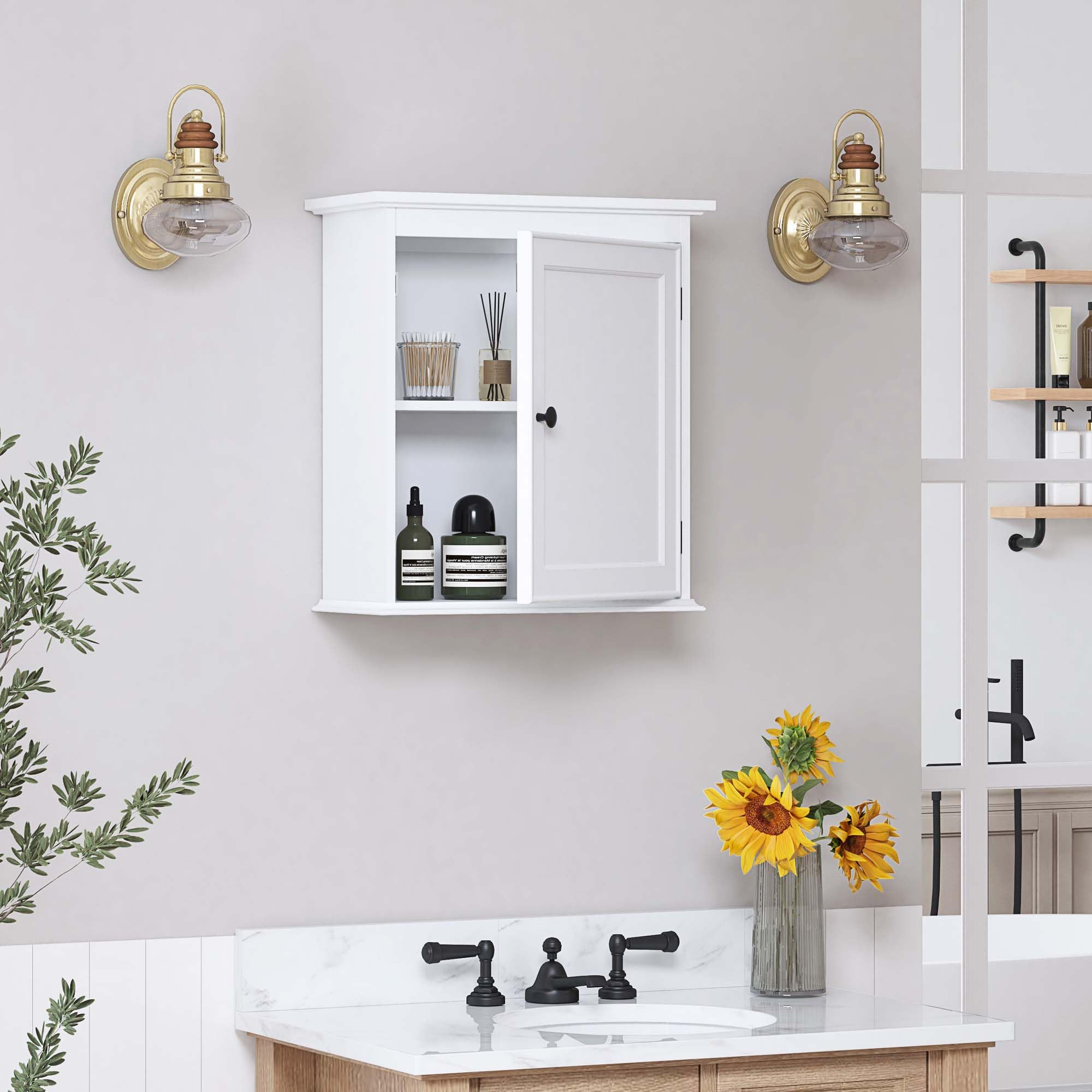 White Wall Mounted Bathroom Storage Cabinet - Small Medicine Cabinet Organizer for Bathroom, Kitchen & Living Room - Perfect for Toiletries, Cosmetics & Home Essentials - Space Saving Bathroom Wall Cabinet with Mirror
