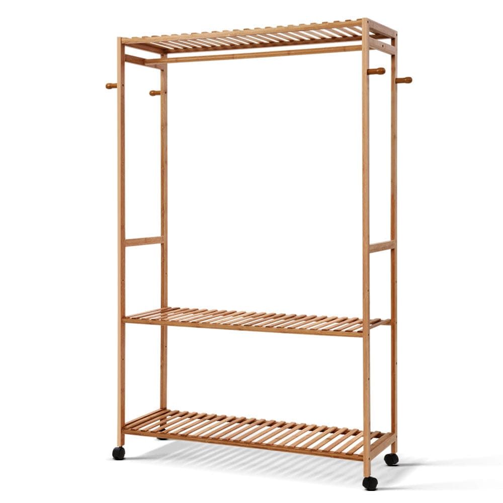 Portable Bamboo Clothes Rack - Sturdy Coat Stand & Garment Hanger for Bedroom, Closet, or Dorm Organization | Space-Saving Wardrobe Solution for Drying & Storing Clothes