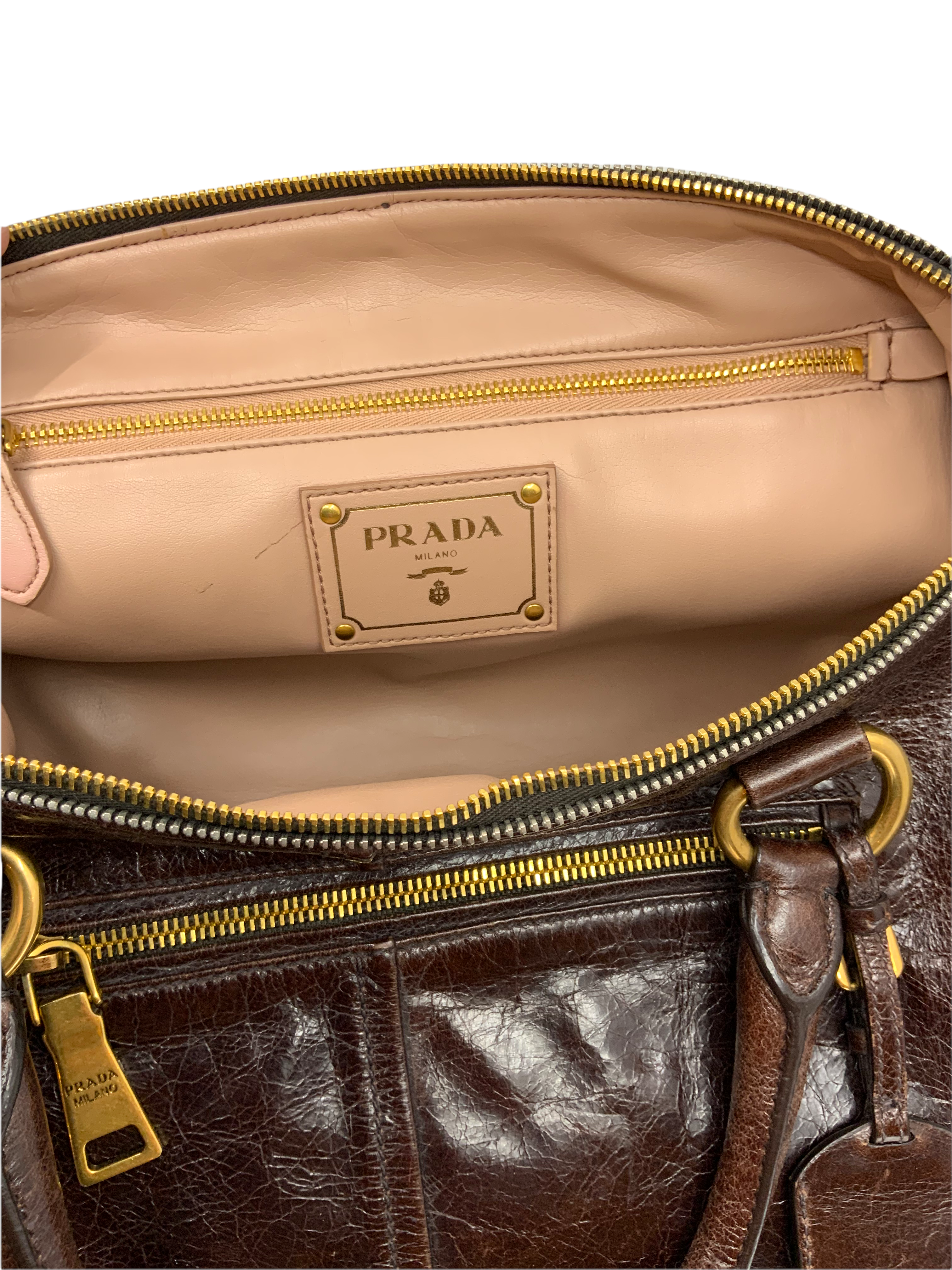 Prada Glazed Leather Front Zip Satchel with Adjustable Shoulder Strap - Luxury Crossbody Bag for Women, Perfect for Work, Travel & Everyday Use