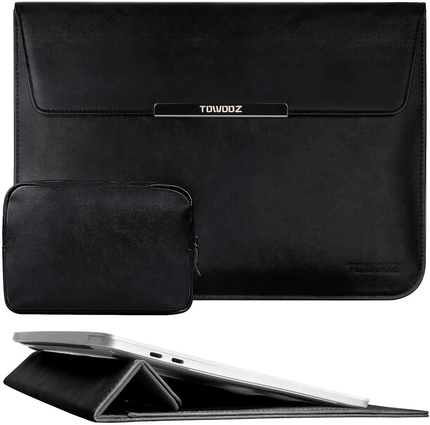 TOWOOZ 13-14 Inch Laptop Sleeve for MacBook Pro/Air, Dell XPS 13 & Surface Pro X - Protective Neoprene Case with Storage Pouch (Black) | Perfect for Work, Travel & School