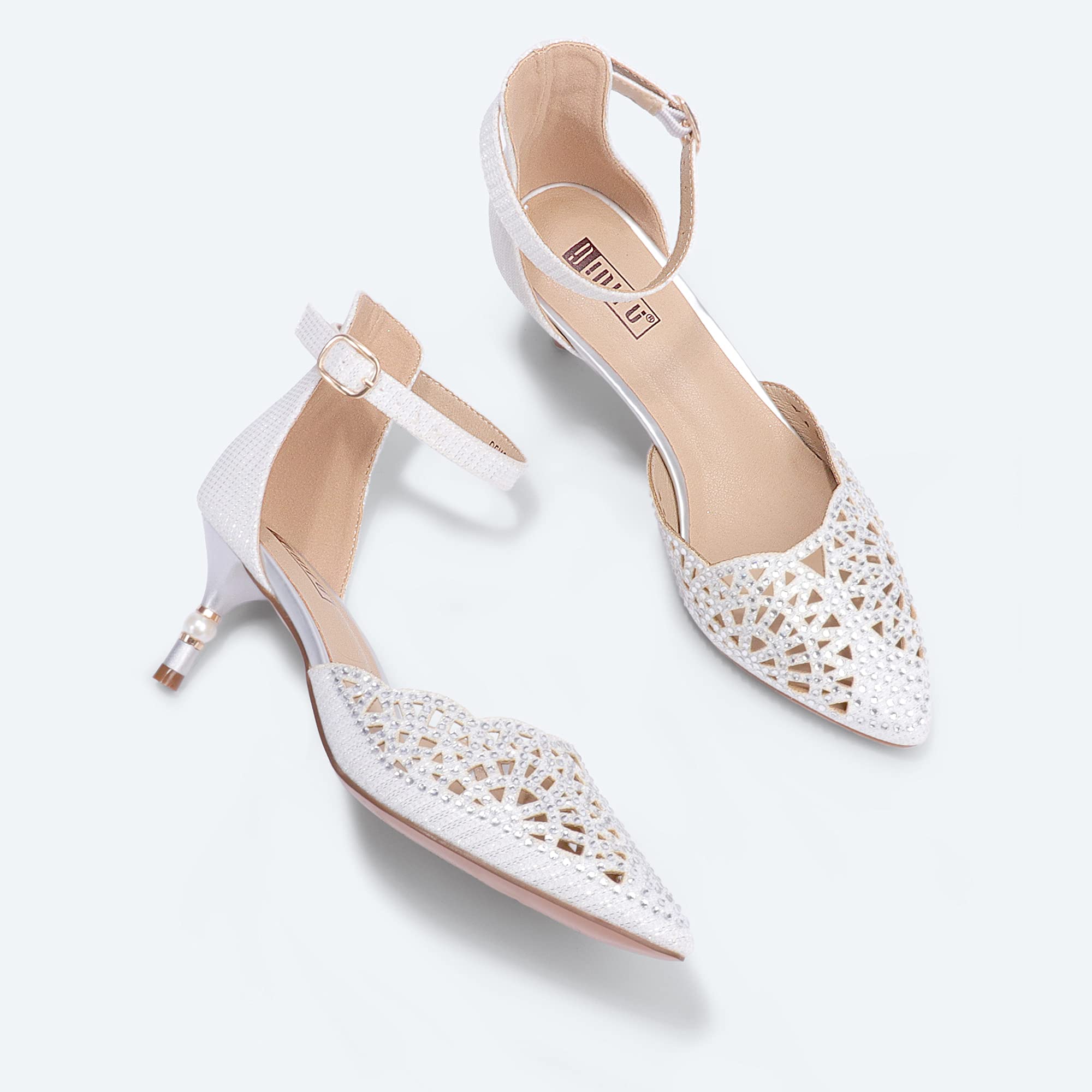 IDIFU Women's Rhinestone Sequins Low Kitten Heel Pumps - Wedding Party Dress Shoes for Bride, Bridesmaid & Evening Events | Comfortable Elegant Formal Occasion Footwear