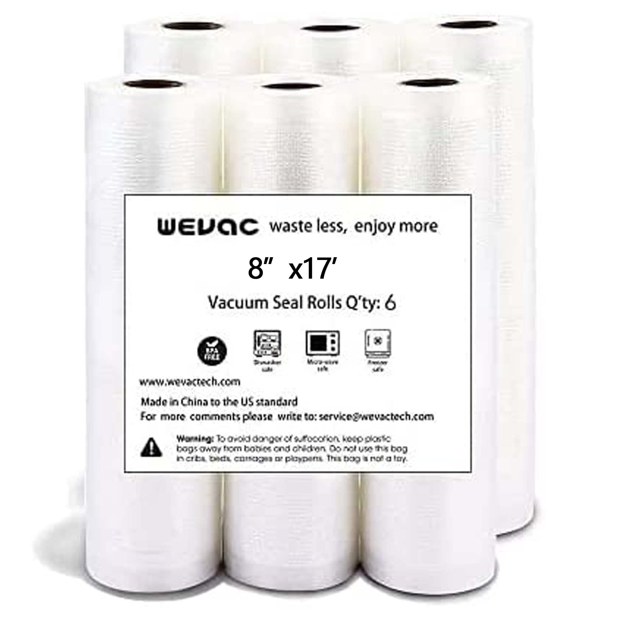 Premium Vacuum Sealer Bags 8x16' Rolls (6 Pack) - BPA Free Heavy Duty Commercial Grade for FoodSaver, Seal-a-Meal & Weston - Perfect for Vacuum Storage, Meal Prep, Sous Vide Cooking & Long-Term Food Preservation
