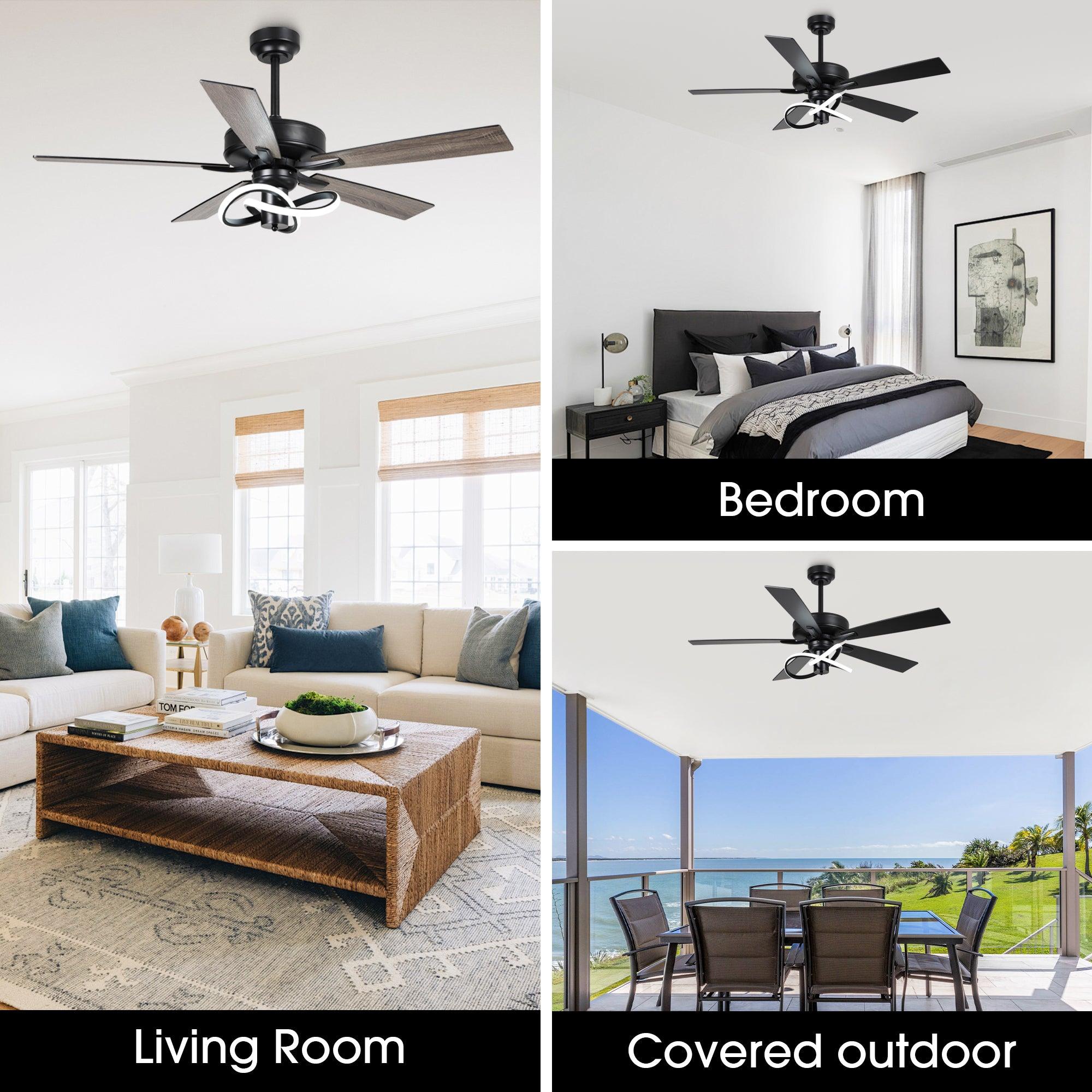 52 Inch Oregon DC Motor Modern Downrod Ceiling Fan with LED Light - Energy Efficient Quiet Operation for Living Room, Bedroom, and Office