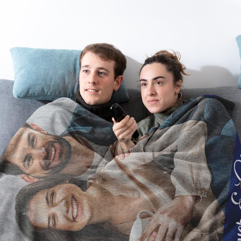 Custom Photo Sherpa Fleece Blanket - Personalized Couples Gift with Text | Soft, Warm & Fuzzy | Birthday & Christmas Present for Boyfriend/Girlfriend | Perfect for Cuddling, Home Decor & Romantic Gifts
