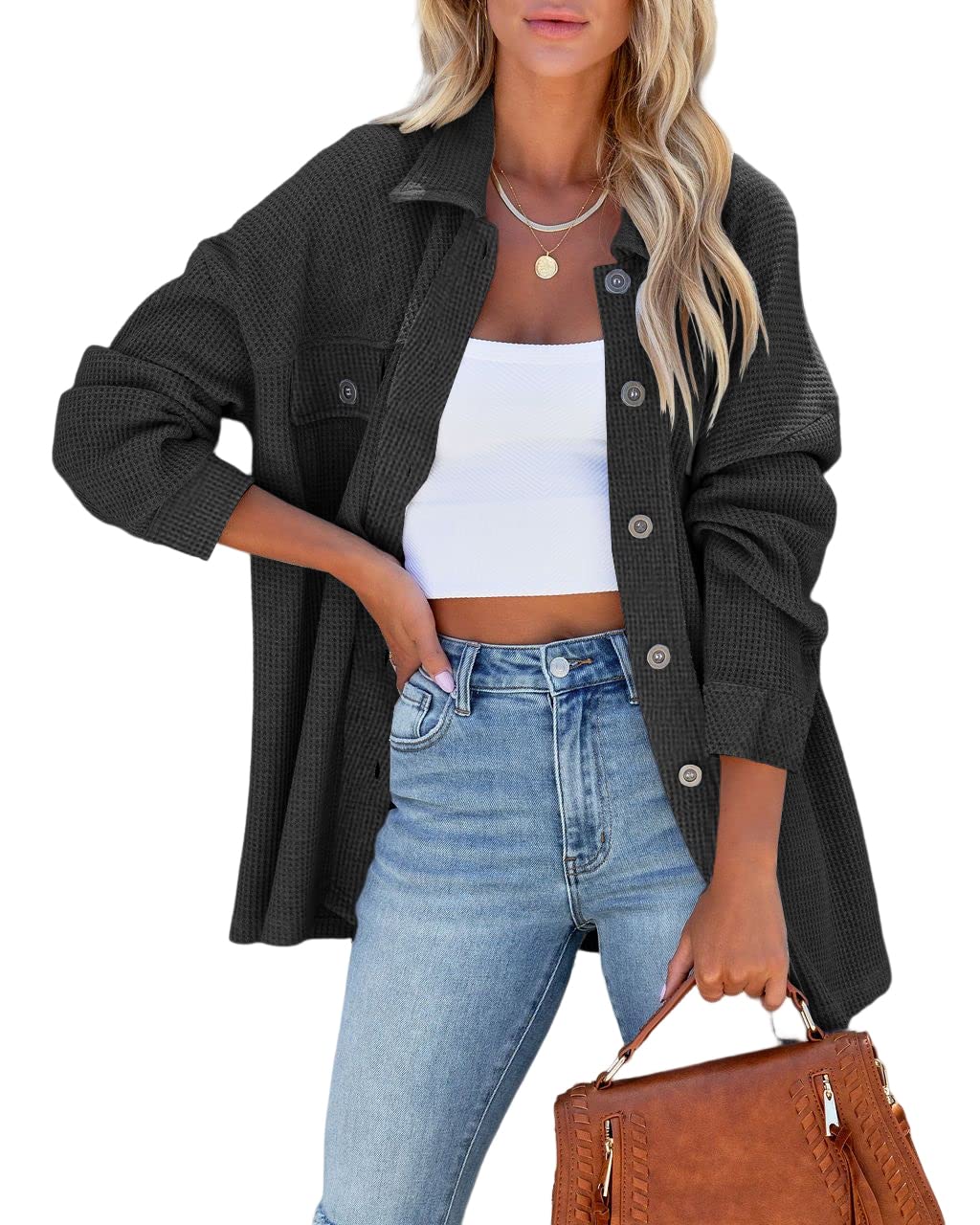 Women's Corduroy Shacket Jacket with Pockets - Casual Button Down Coat for Fall & Winter | Warm Overshirt Top for Layering, Outdoor Activities, and Everyday Wear