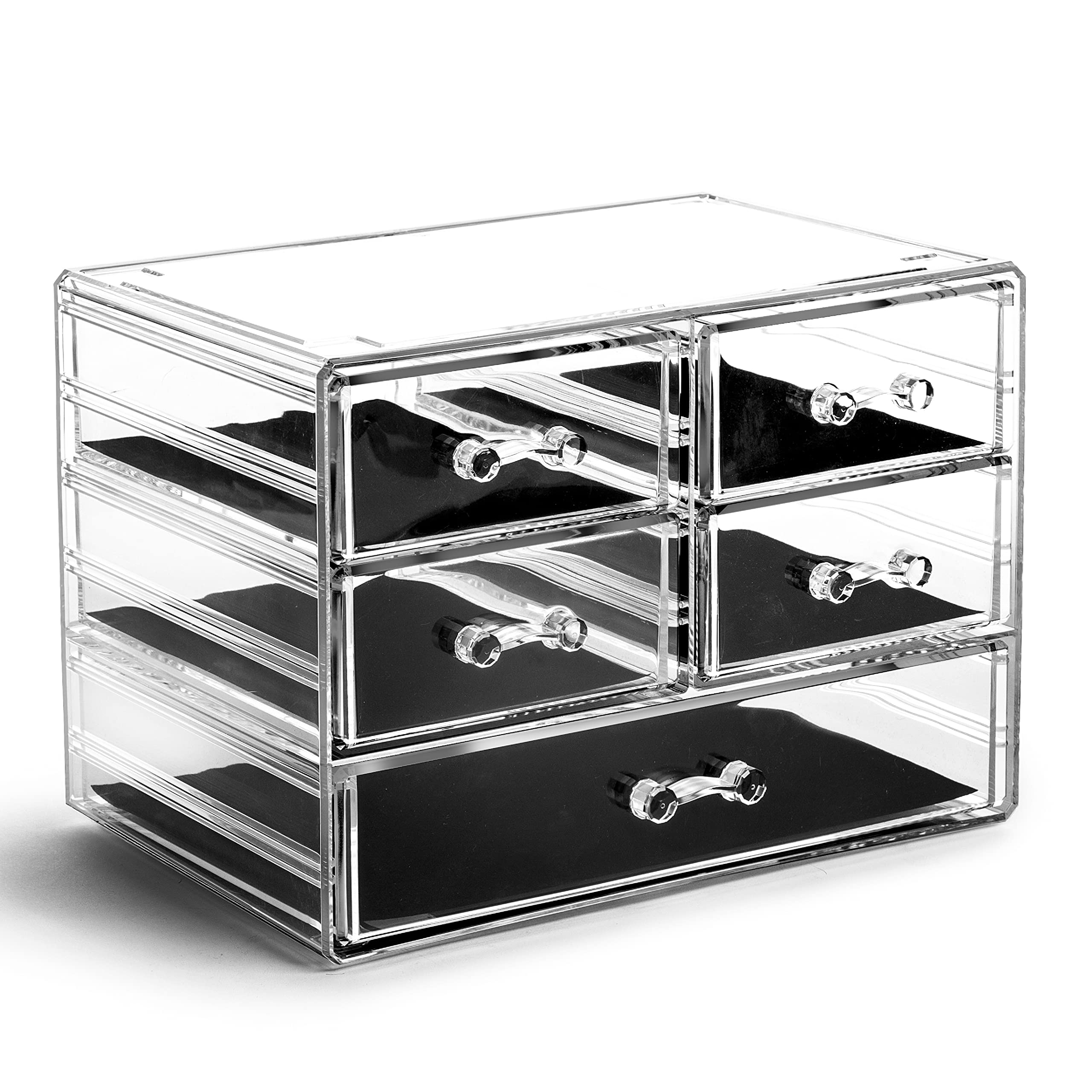 BINO 5-Drawer Makeup Organizer - Clear Acrylic Cosmetic Storage Case for Vanity | Manhattan Series | Perfect for Bedroom, Bathroom & Travel | Houston Collection
