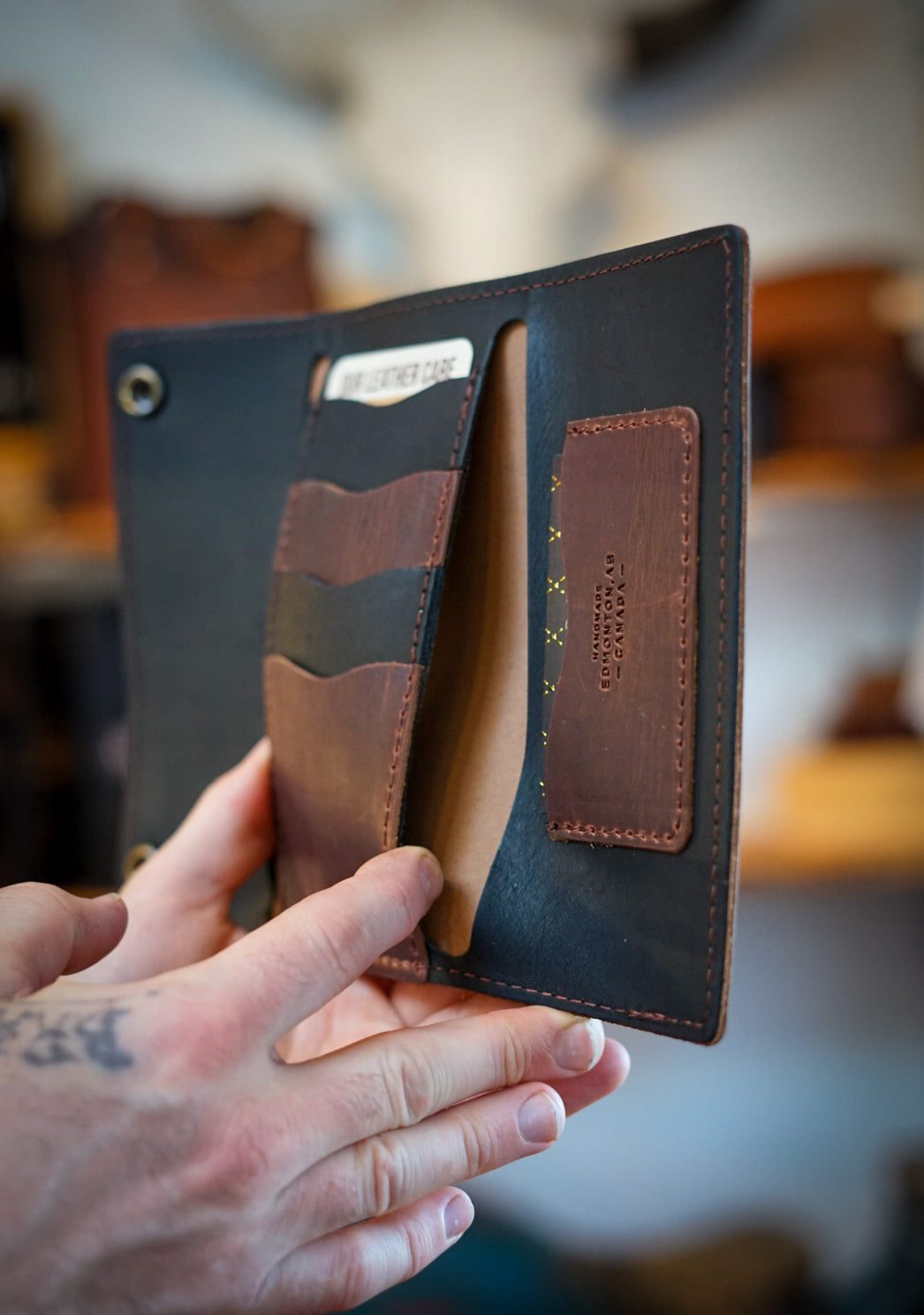 Premium Trifold Long Leather Wallet for Men - Hardtimes Brown with Flat Black Accents | Slim RFID Blocking Bifold Wallet | Perfect for Everyday Carry, Business & Travel