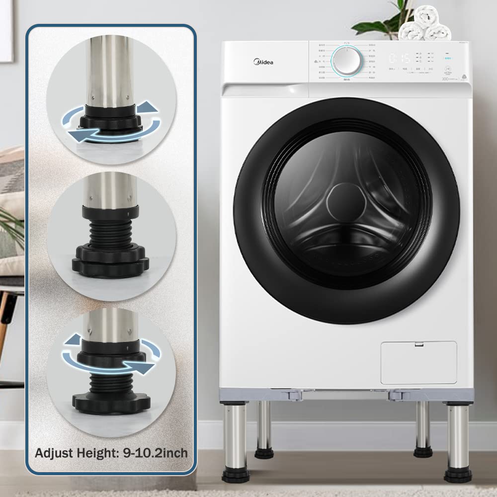 Kokorona Adjustable Washing Machine Stand & Mini Fridge Pedestal - Heavy Duty 440LBS Capacity, 4 Strong Feet (9-10.2in Height, Dual-Tube Design) - Perfect for Laundry Rooms, Small Apartments & Space-Saving Home Organization