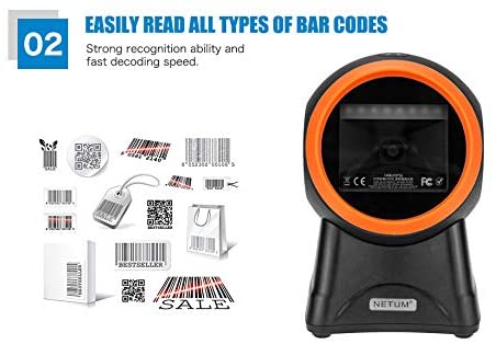 NT 2050M/NT 2055L 2D USB Hands-Free Barcode Scanner for Retail, Warehouse & Inventory Management - Fast Scanning, Plug & Play, Compact Design