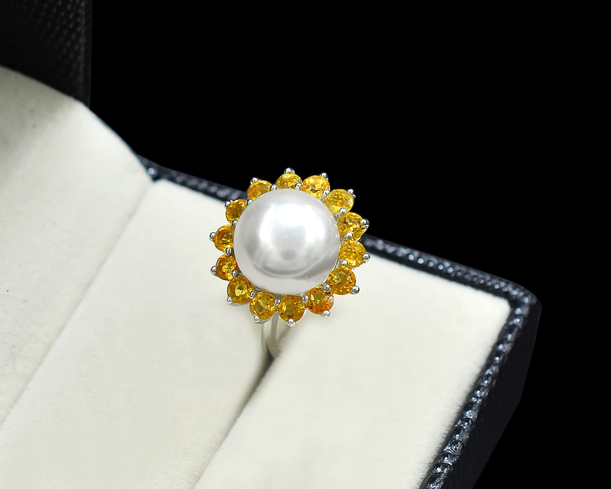 Natural 3mm Round Cut Citrine Gemstone 925 Sterling Silver Cluster Ring - November Birthstone Jewelry for Women, Perfect Wedding & Bridal Gift for Anniversary or Special Occasions