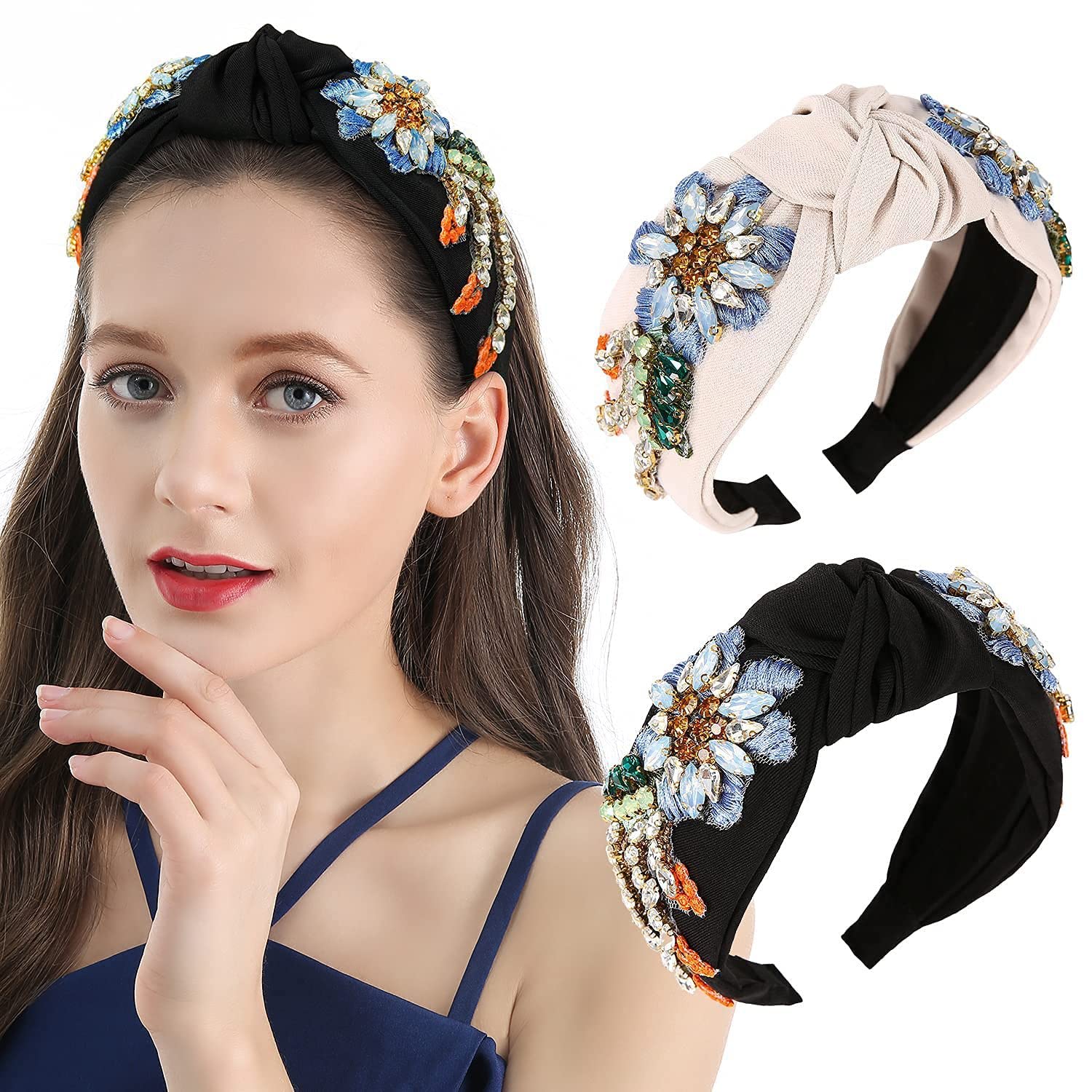 Elegant Women's Fashion Headbands - Faux Rhinestone Knotted Hairbands, Non-Slip Wide Turban Headwraps & Stylish Hair Hoops | Perfect for Weddings, Parties, Work & Everyday Wear