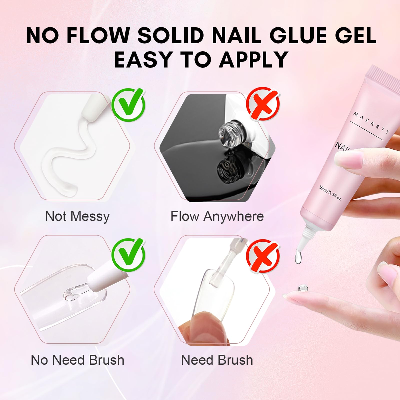 Makartt Gel Nail Glue - 15ML Strong Adhesive for Press on Nails, Soft Gel Tips & Nail Charms | Professional Rhinestone Glue | Requires UV/LED Nail Lamp | Perfect for Salon, Home Manicures & Nail Art Designs