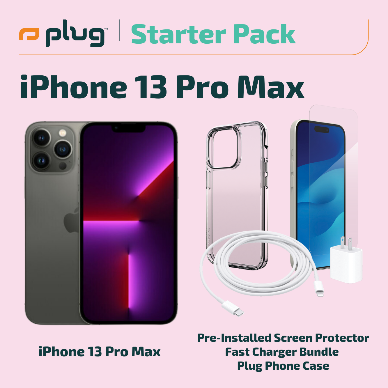 iPhone 13 Pro Max Case with Screen Protector & Charging Cable - Premium Starter Kit for Protection & Convenience | Perfect for Travel, Work & Everyday Use