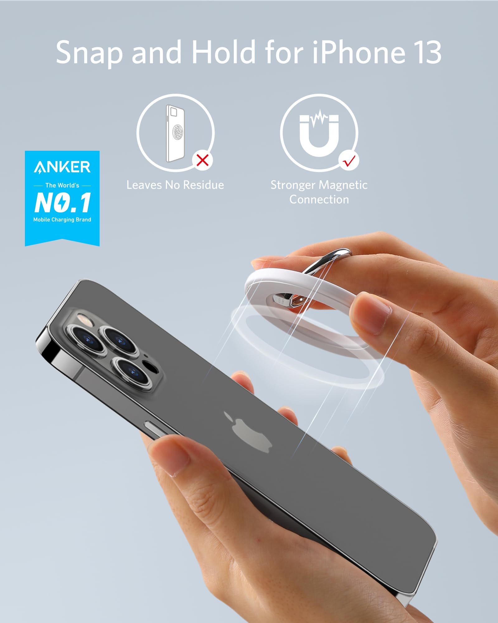 Anker Magnetic Phone Grip - MagGo 610 Ring Holder with Adjustable Kickstand for iPhone 16/16 Plus/16 Pro/16 Pro Max/15/14/13/12 Series - Perfect for Hands-Free Viewing, Video Calls & Secure One-Handed Use