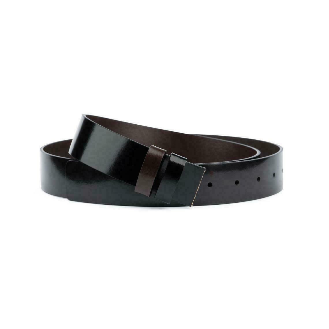 Black & Brown Patent Leather Reversible Belt for Ferragamo 35mm Buckle - Stylish Men's Dress Belt for Office, Business & Formal Occasions