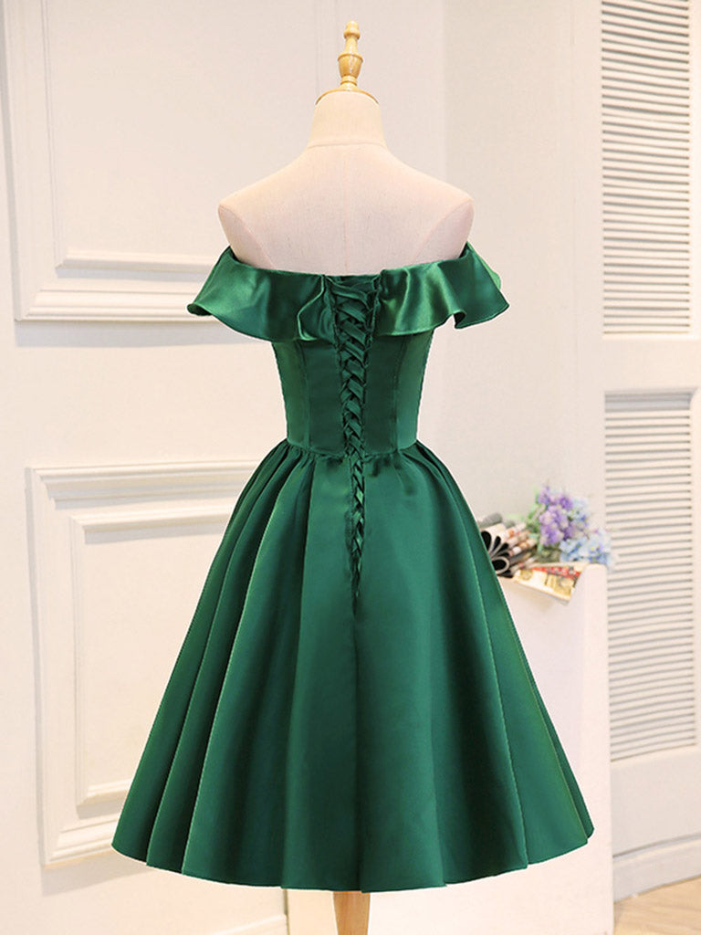 Elegant A-Line Satin Green Short Prom Dress | Homecoming Party Dress for Teens | Perfect for Prom Night, Homecoming Dance & Special Occasions