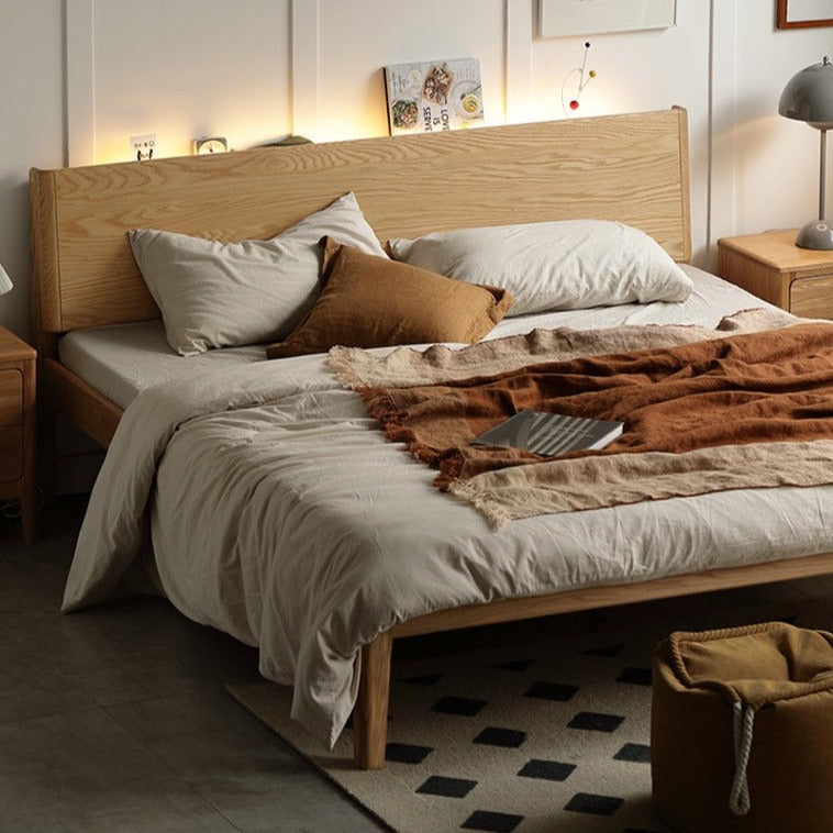 Solid Oak Wood LED Bed Frame with Built-in Lighting - Perfect for Modern Bedrooms, Guest Rooms, and Cozy Home Decor