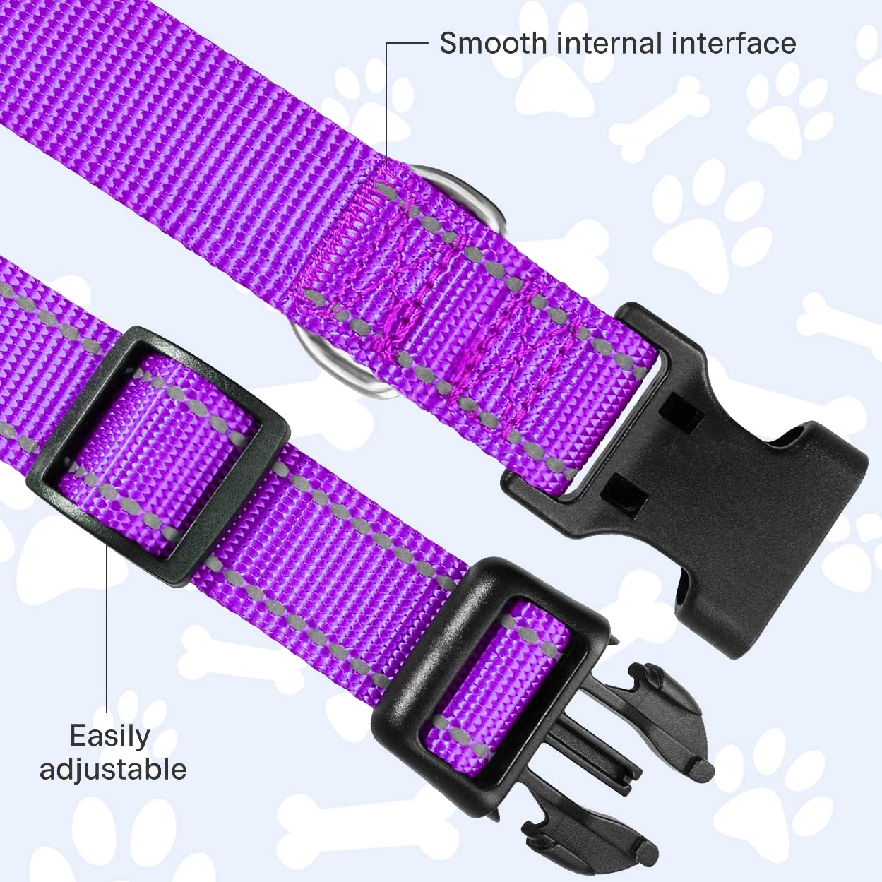 Reflective Nylon Dog Collar with Quick Release Buckle - Adjustable Puppy Collar for Small Dogs (5/8