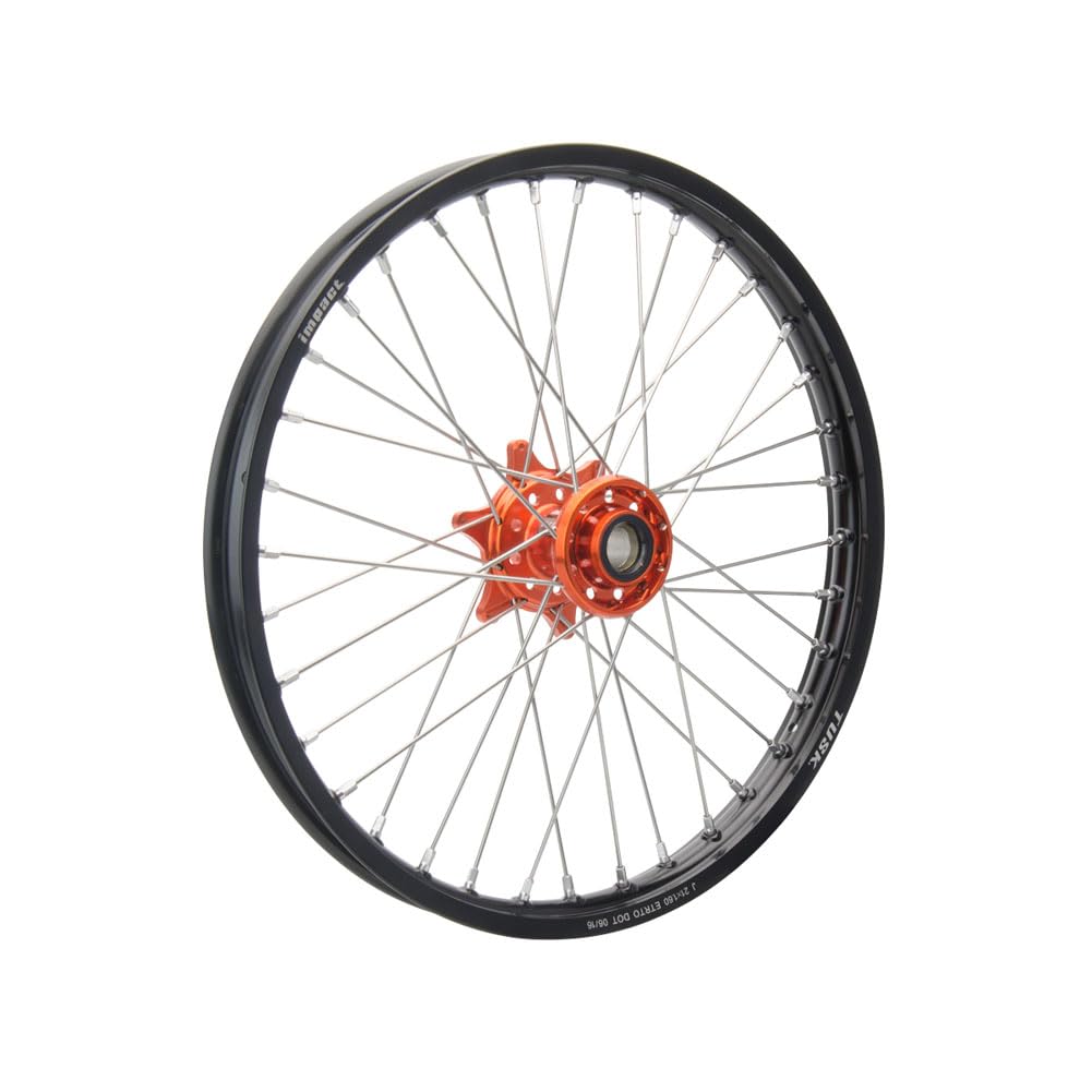 TUSK Impact Complete Front Wheel Package 21x1.60 - Black Rim, Silver Spokes & Orange Hub for GASGAS MC 450F (2021-2025) | Dirt Bike & Off-Road Motorcycle Replacement Wheel for Enhanced Performance